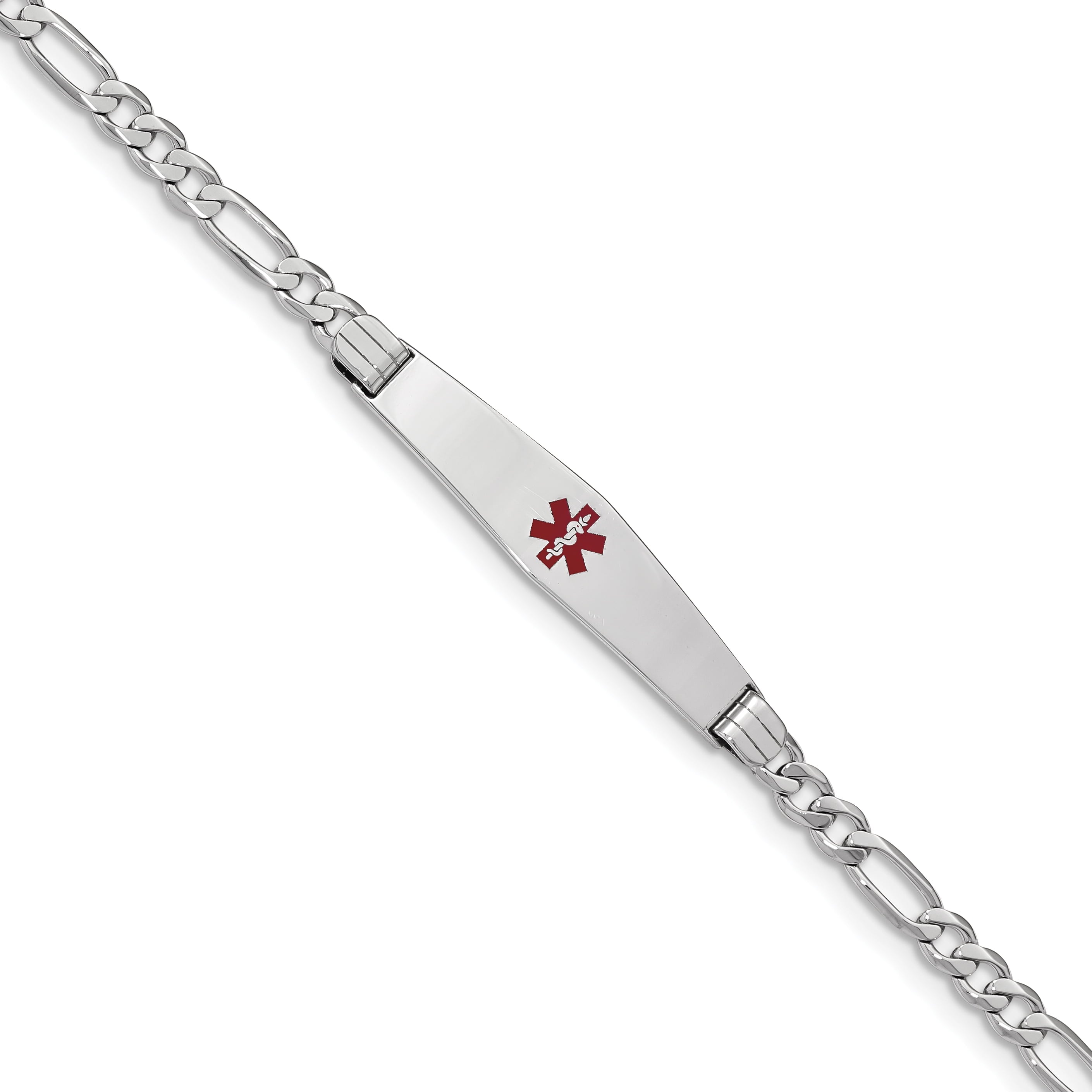 14K Wg Medical Soft Diamond Shape Red Enamel Figaro Link Id Bracelet