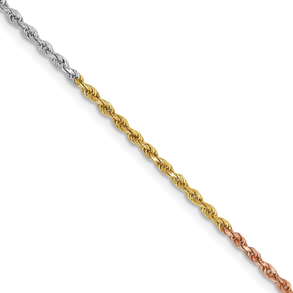 14K Tri-Colored 16 Inch 1.5Mm Diamond-Cut Rope With Lobster Clasp Chain