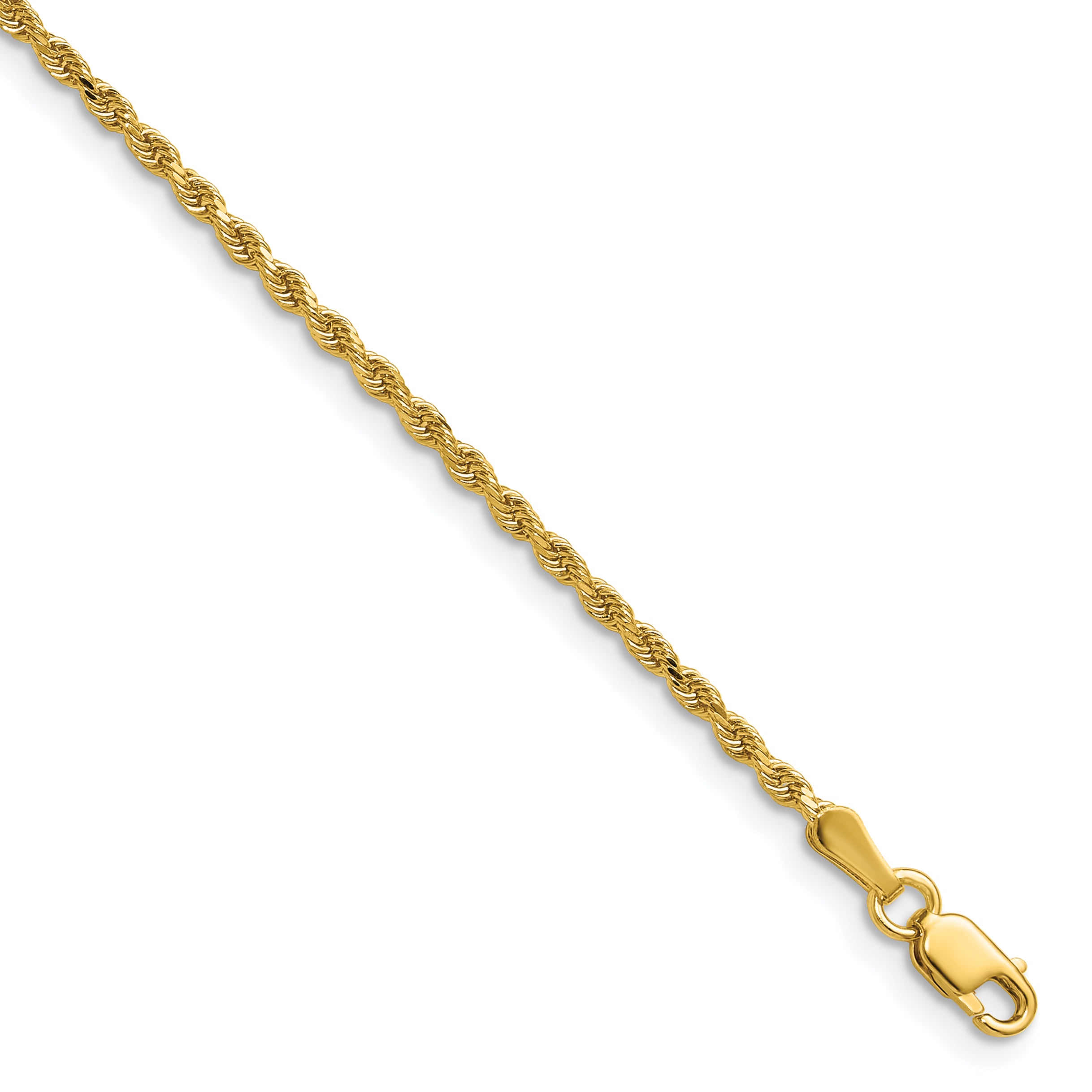 14K 6 inch 1.75mm Diamond-cut Rope with Lobster Clasp Chain