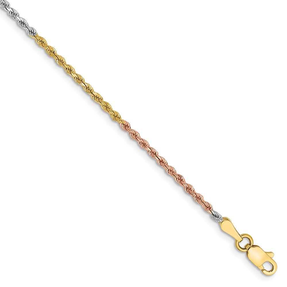 14K Tri-Colored 7 Inch 1.75Mm Diamond-Cut Rope With Lobster Clasp Chain