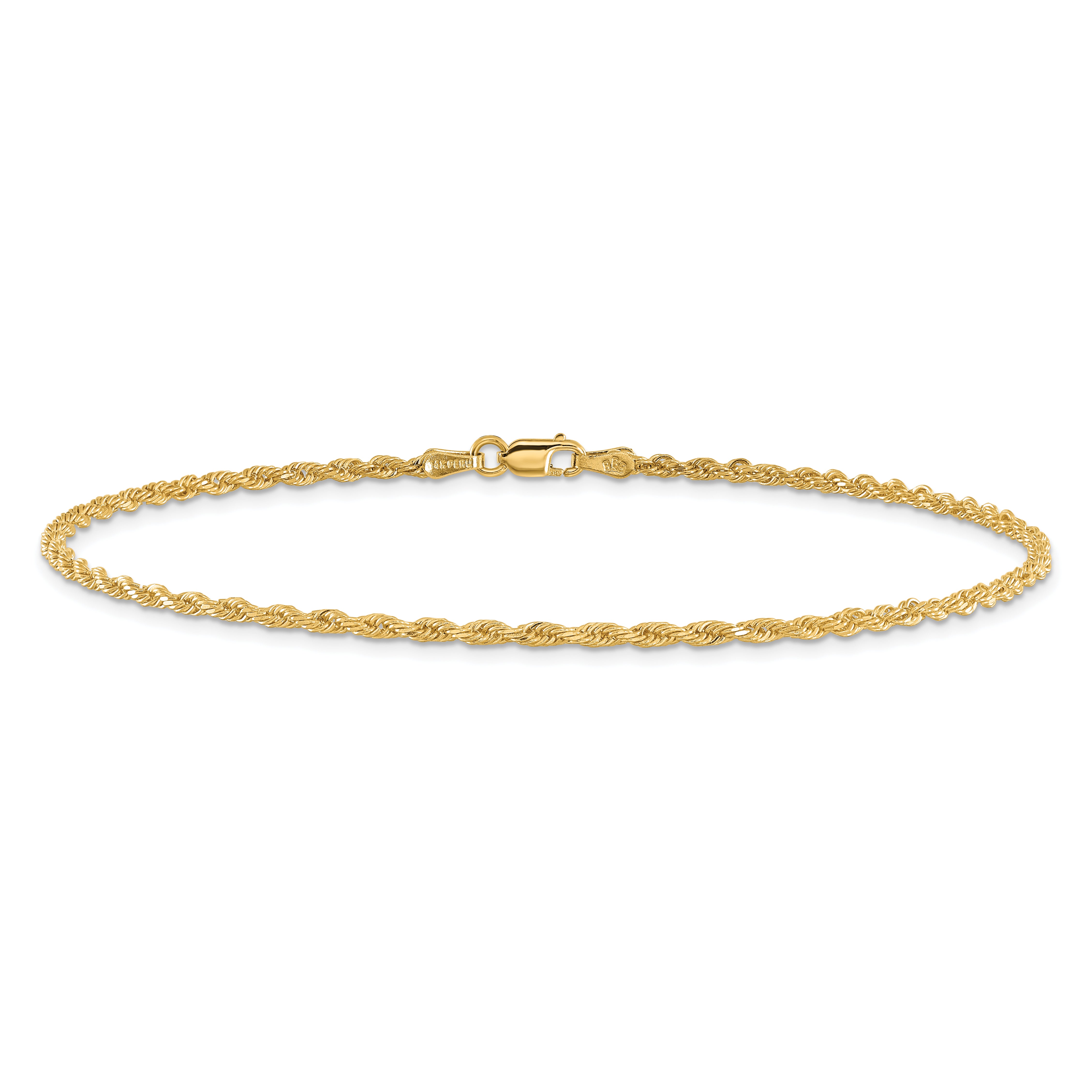 14K 7 inch 2mm Diamond-cut Rope with Lobster Clasp Chain