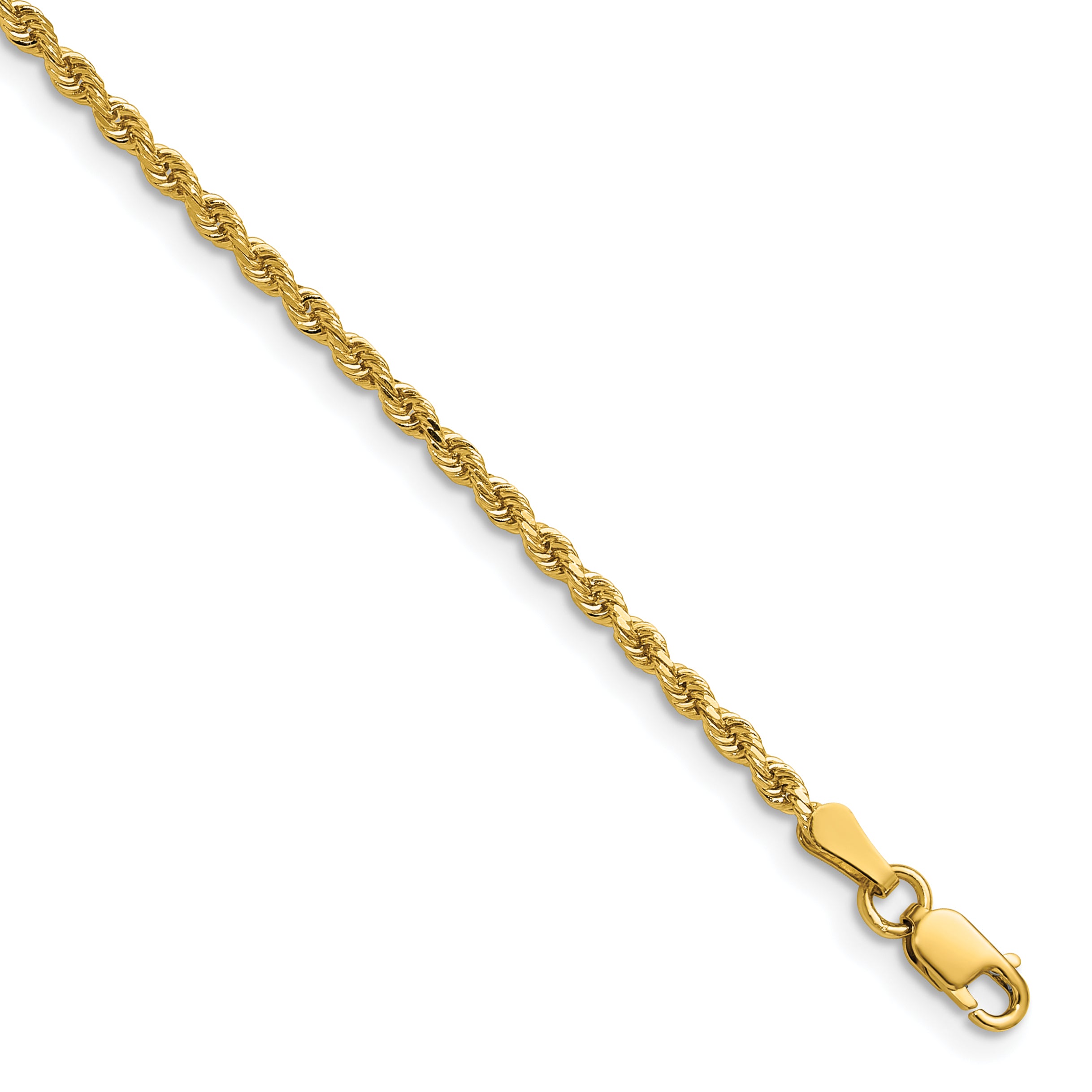 14K 7 inch 2mm Diamond-cut Rope with Lobster Clasp Chain