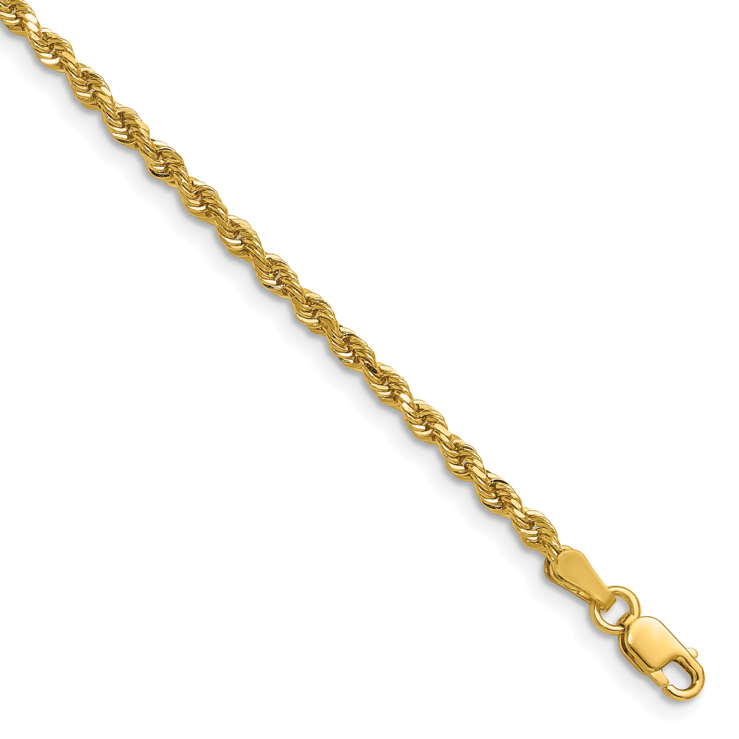 14K 7 inch 2.25mm Diamond-cut Rope with Lobster Clasp Chain