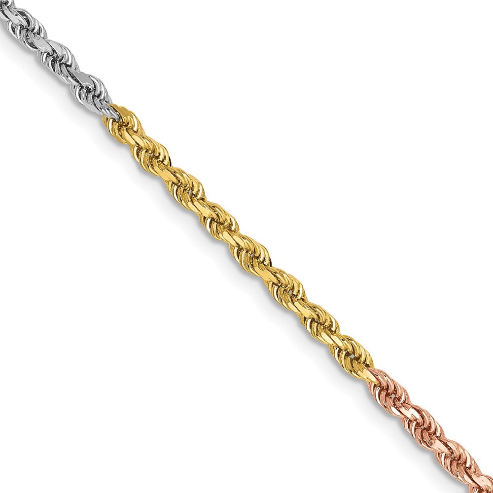 14K Tri-colored 20 inch 2.5mm Diamond-cut Rope with Lobster Clasp Chain