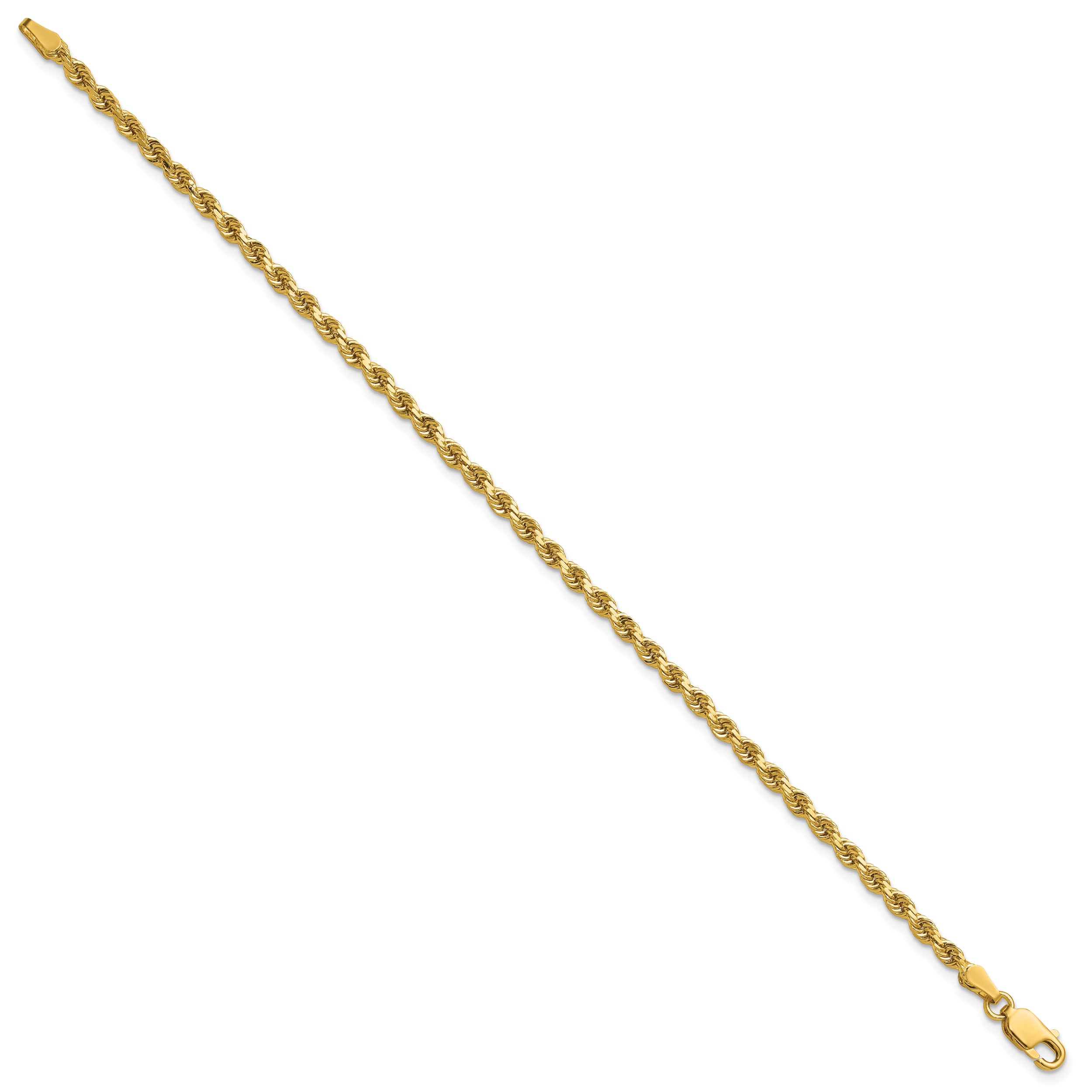 14K 7 inch 2.75mm Diamond-cut Rope with Lobster Clasp Chain
