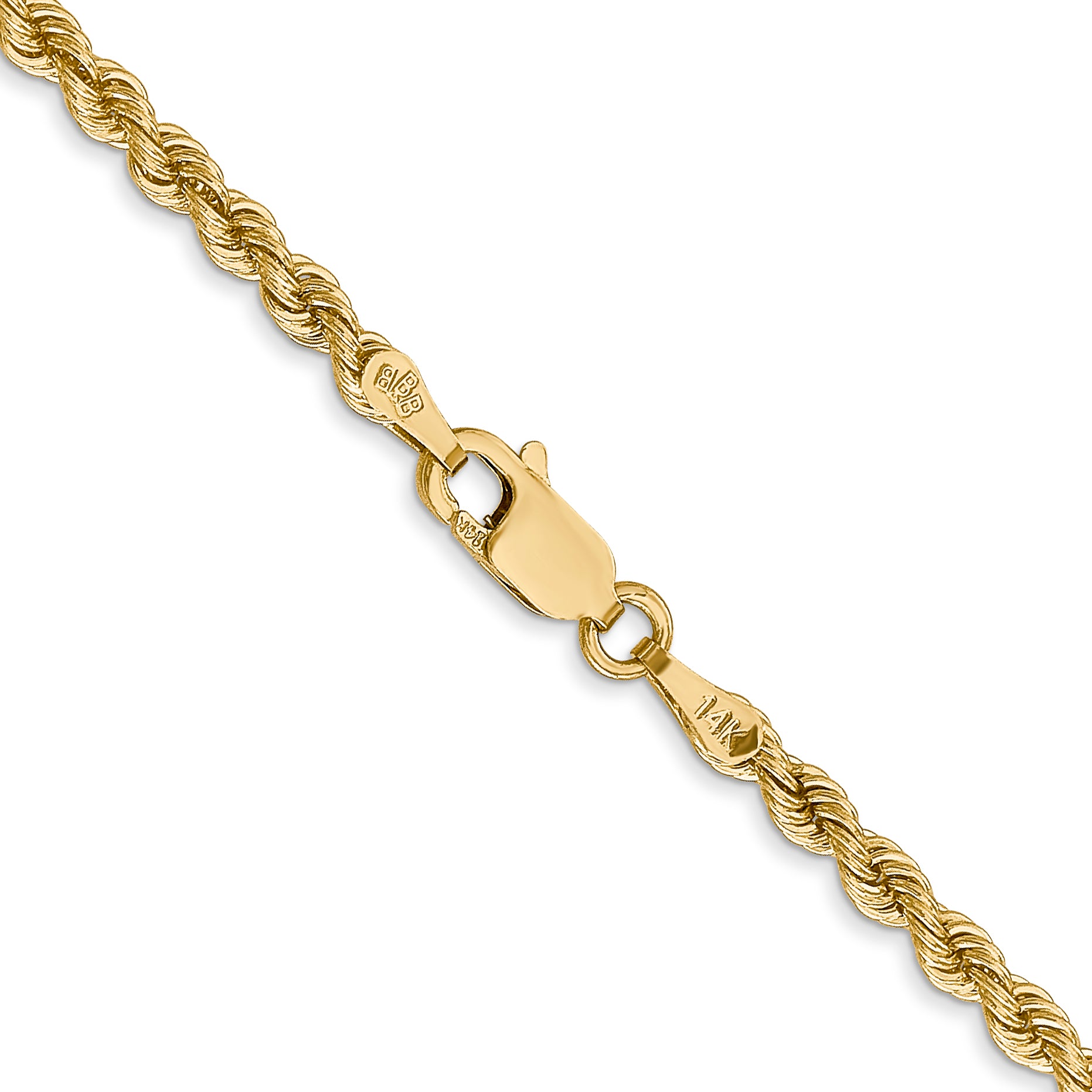 14K 7 inch 2.75mm Regular Rope with Lobster Clasp Chain