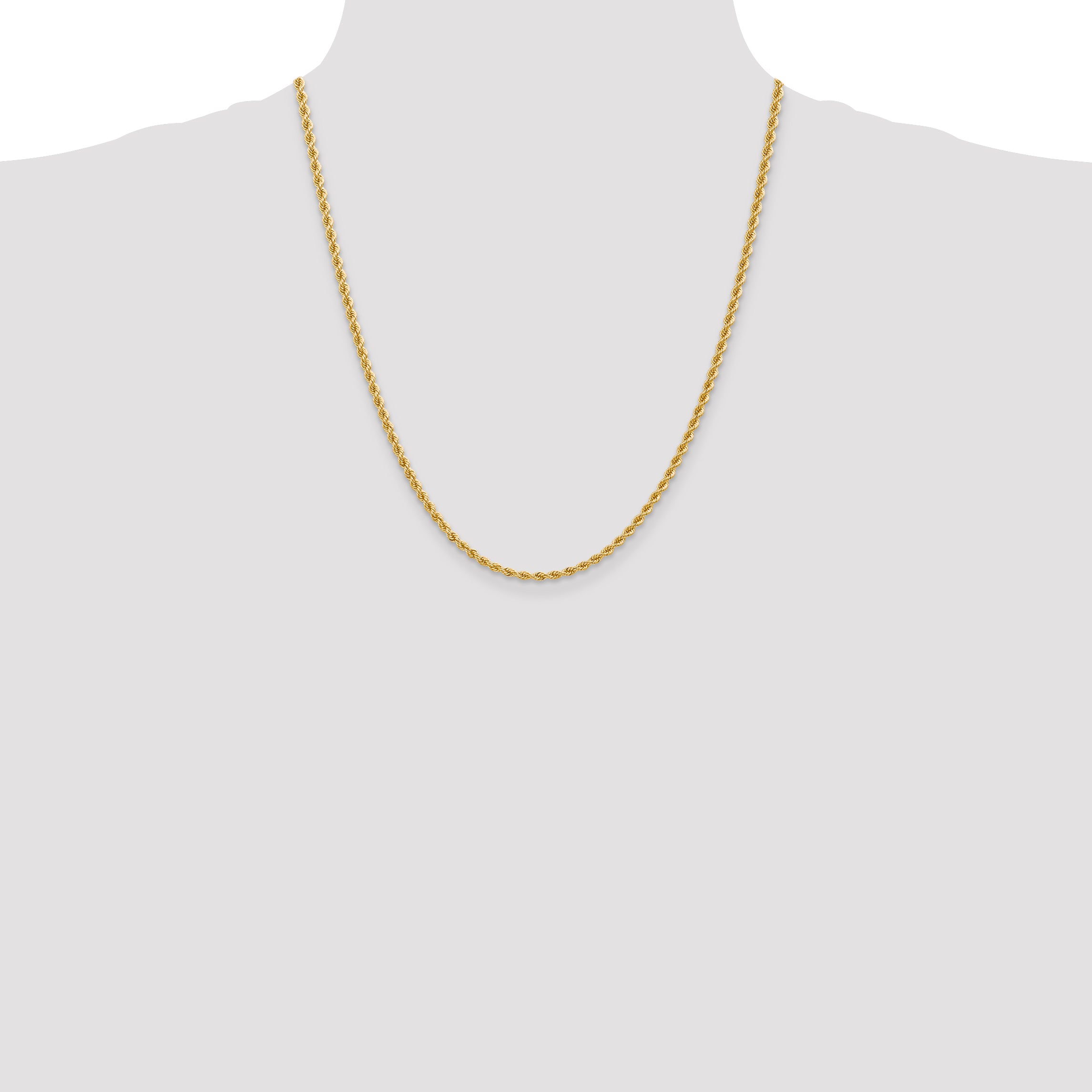 14K 7 inch 2.75mm Regular Rope with Lobster Clasp Chain
