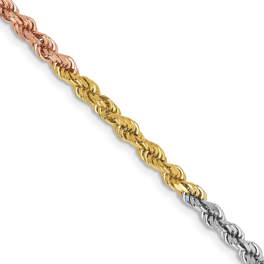 14K Tri-Colored 16 Inch 2.9Mm Diamond-Cut Rope With Lobster Clasp Chain