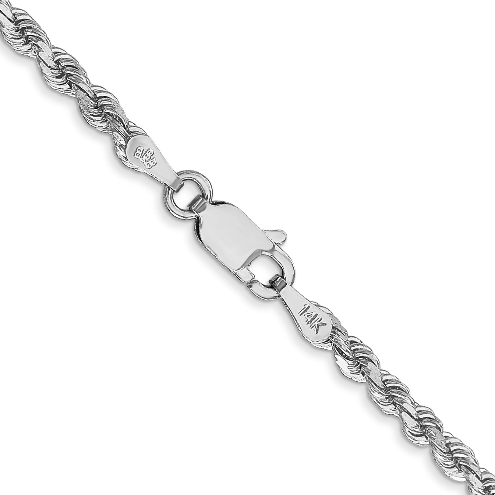 14K White Gold 7 inch 2.75mm Diamond-cut Rope with Lobster Clasp Chain