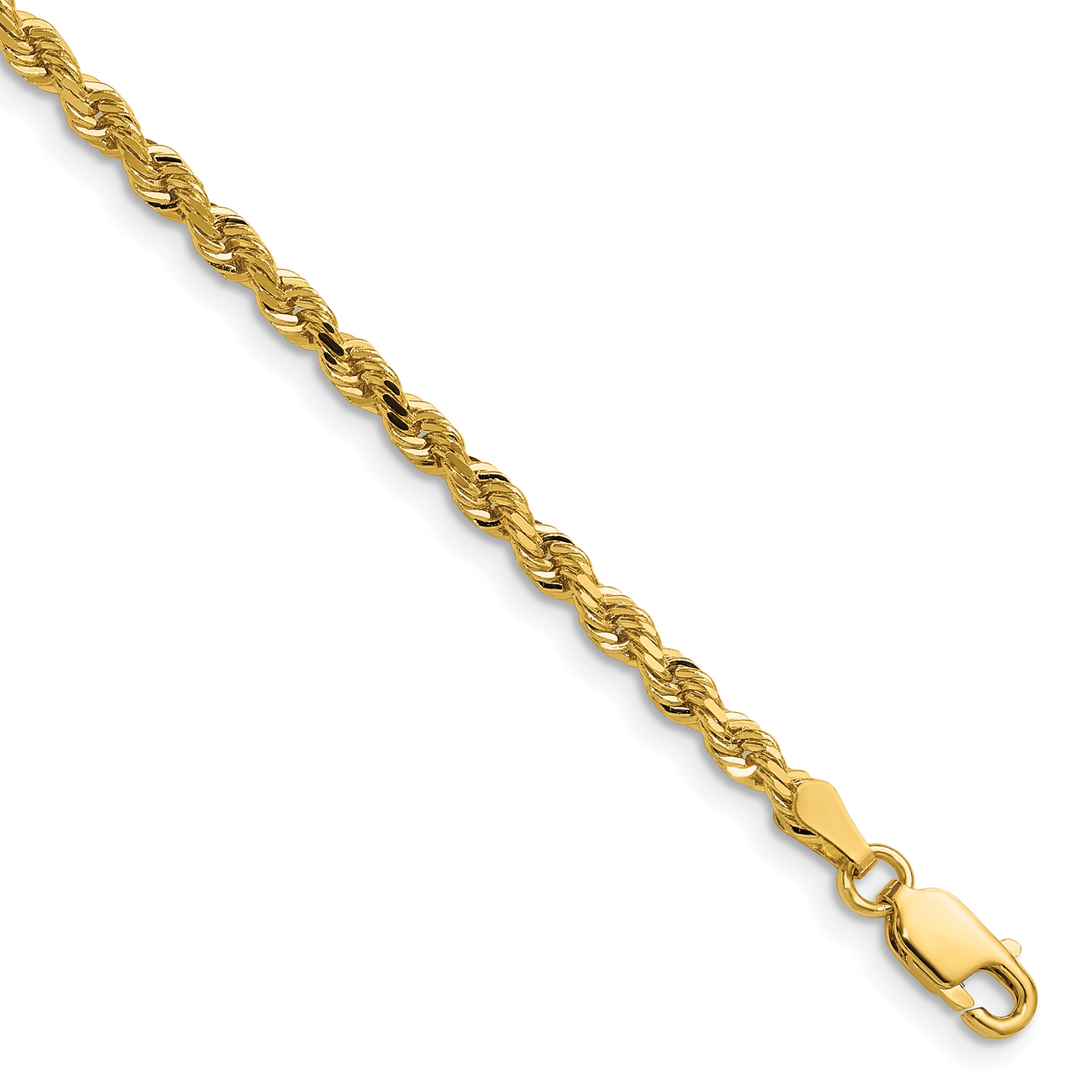 14K 7 inch 3mm Diamond-cut Rope with Lobster Clasp Chain