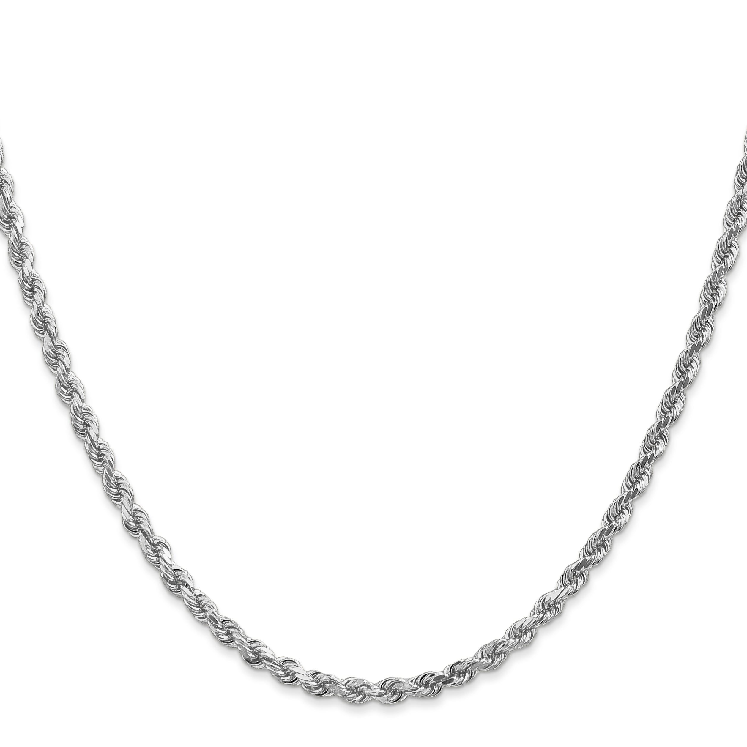 14K White Gold 7 inch 3mm Diamond-cut Rope with Lobster Clasp Chain
