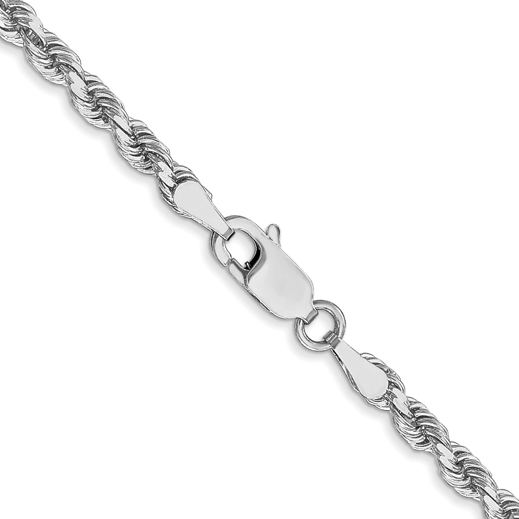 14K White Gold 7 inch 3mm Diamond-cut Rope with Lobster Clasp Chain