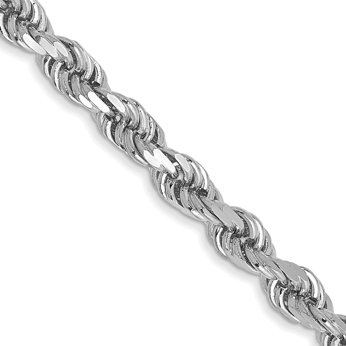 14K White Gold 7 inch 3mm Diamond-cut Rope with Lobster Clasp Chain