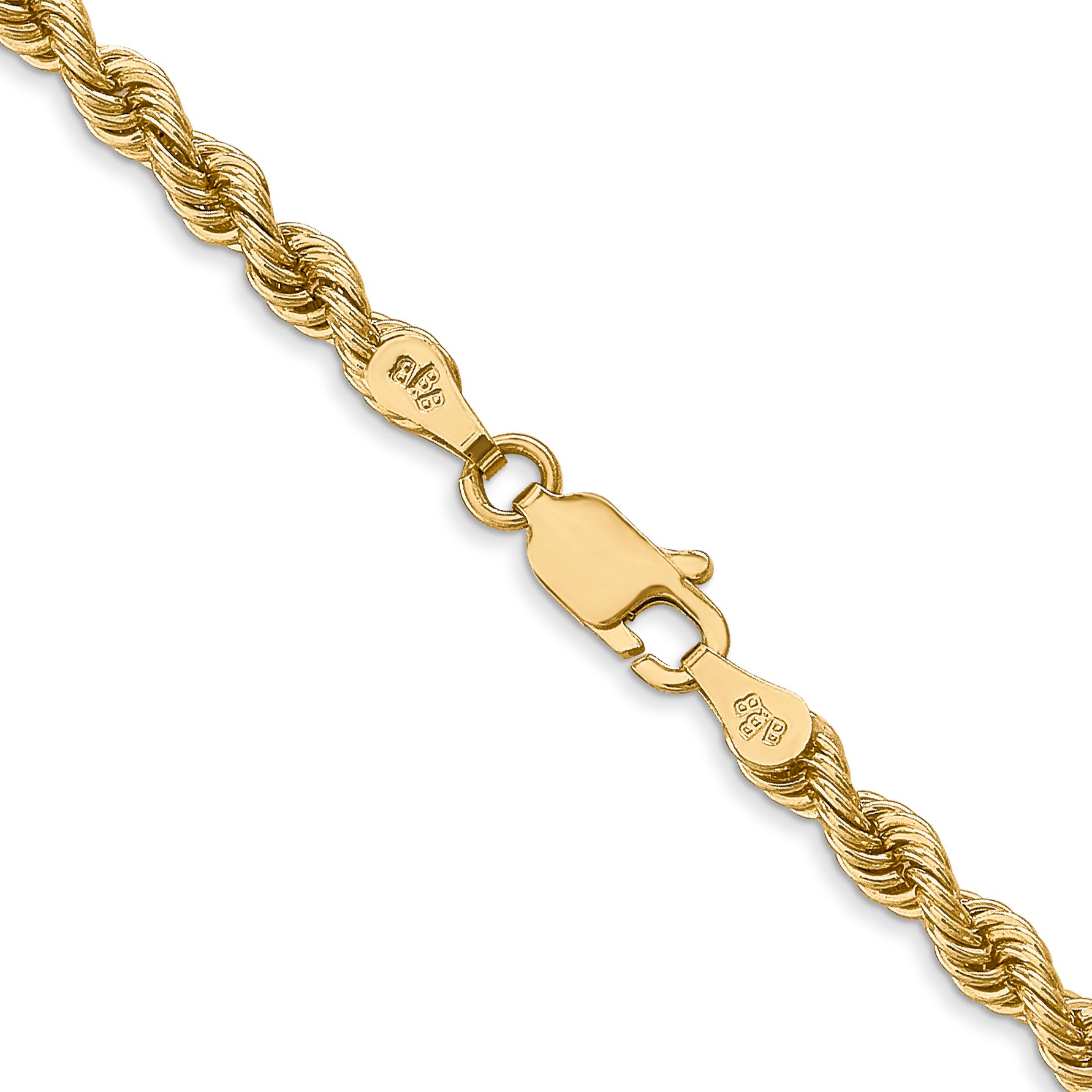 14K 7 inch 3.65mm Regular Rope with Lobster Clasp Chain