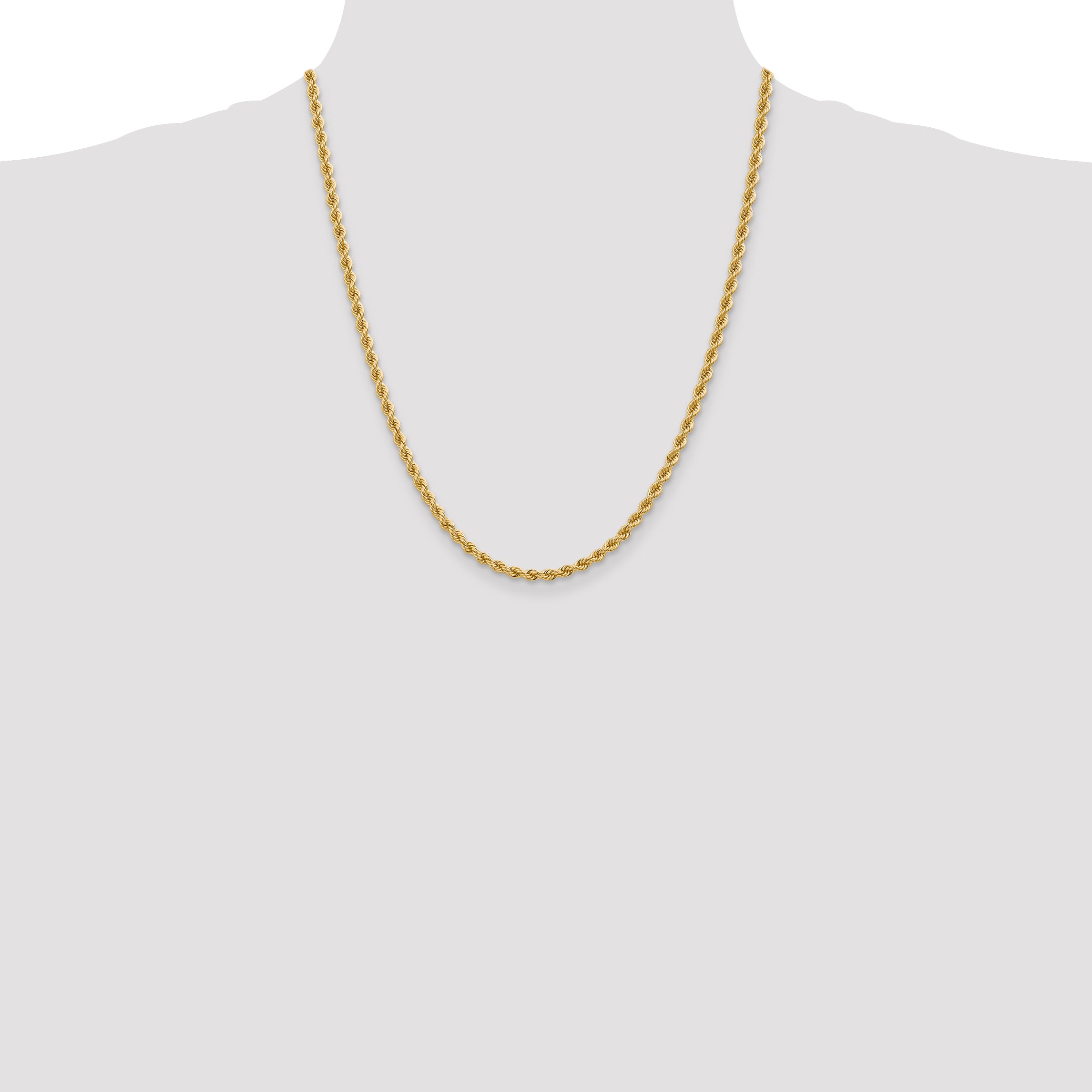 14K 7 inch 3.65mm Regular Rope with Lobster Clasp Chain