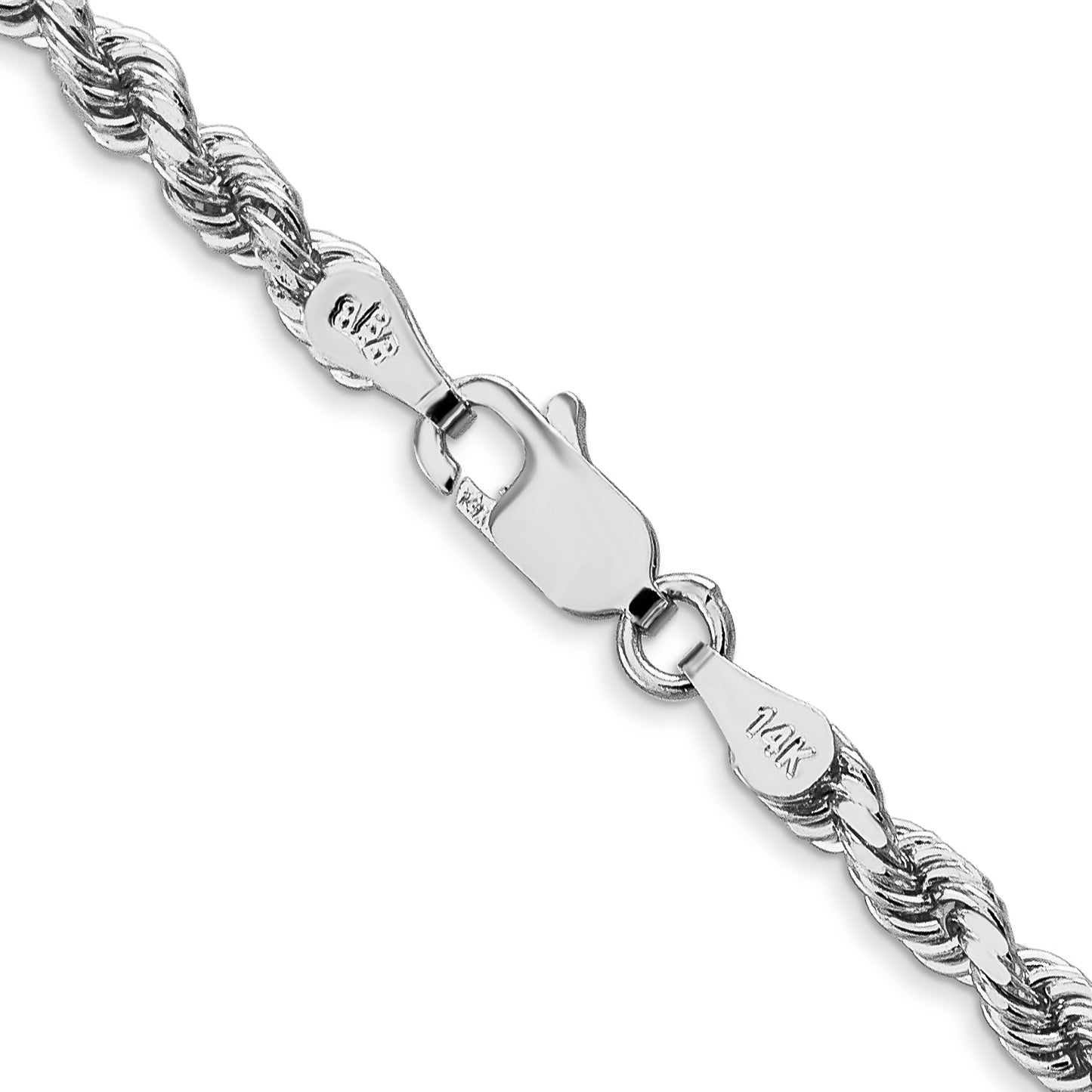 14K White Gold 7 inch 3.5mm Diamond-cut Rope with Lobster Clasp Chain
