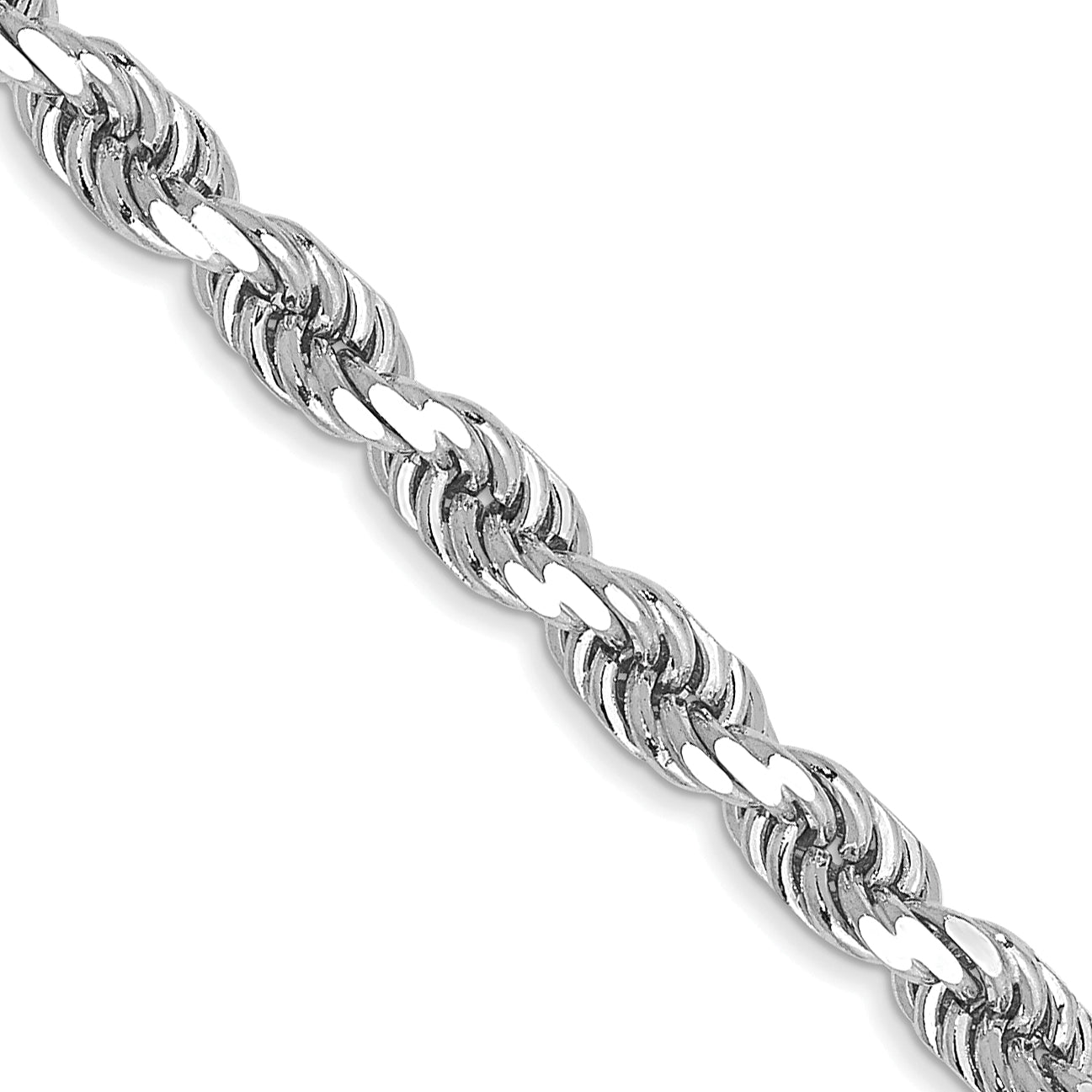 14K White Gold 7 inch 3.5mm Diamond-cut Rope with Lobster Clasp Chain