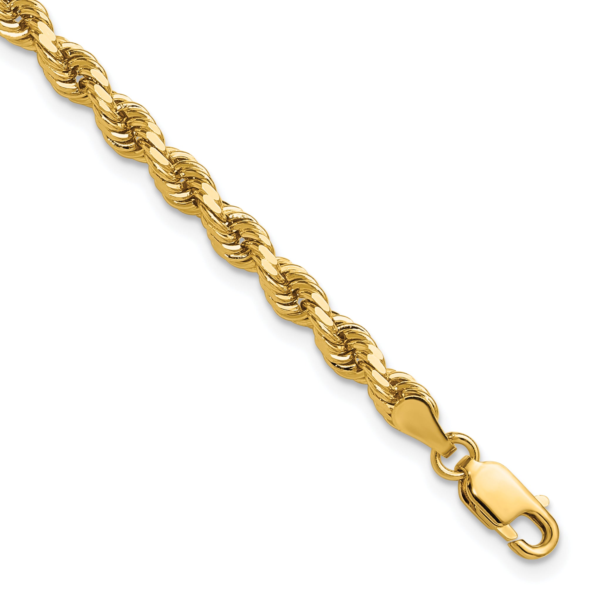 14K 7 inch 4mm Diamond-cut Rope with Lobster Clasp Chain