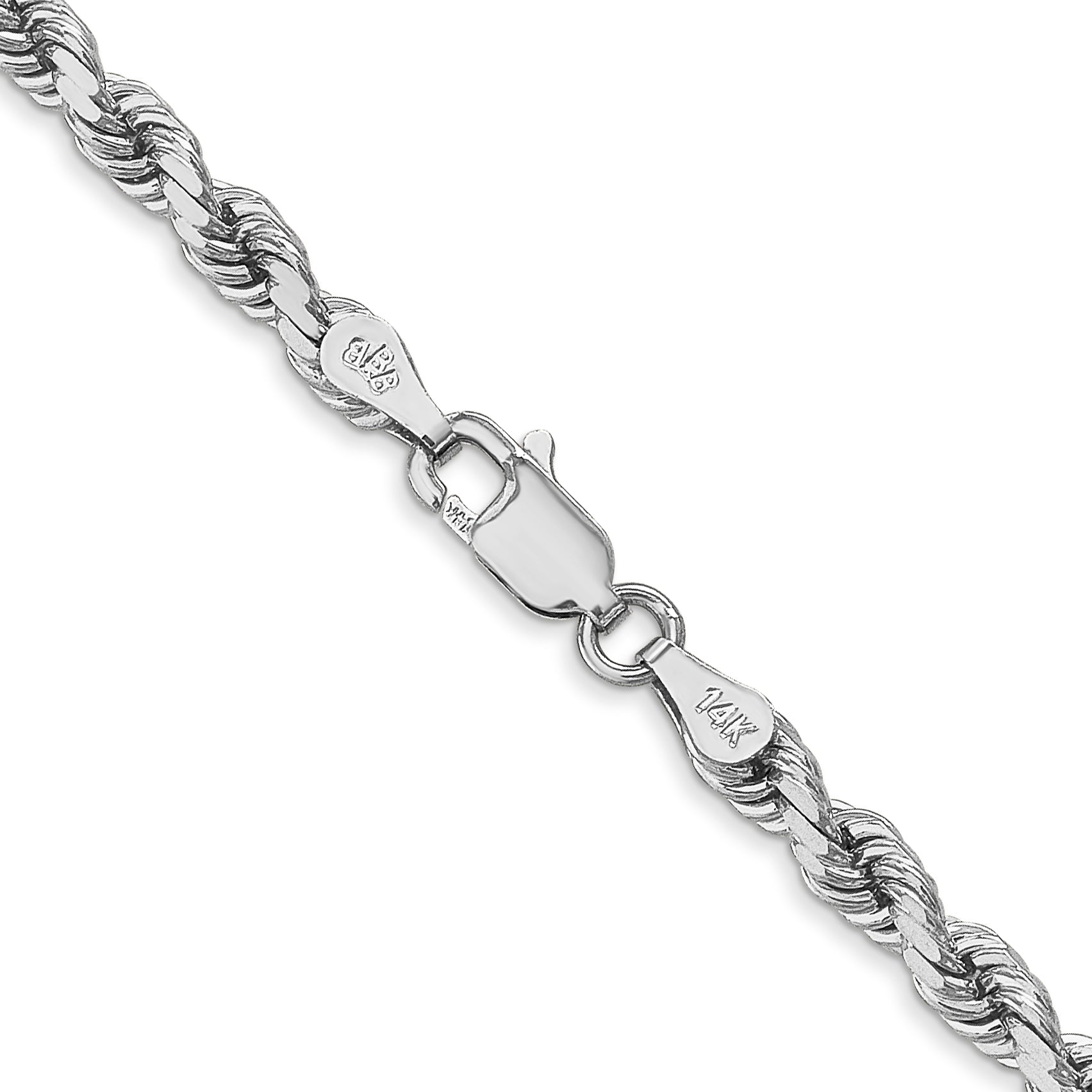 14K White Gold 7 inch 4mm Diamond-cut Rope with Lobster Clasp Chain