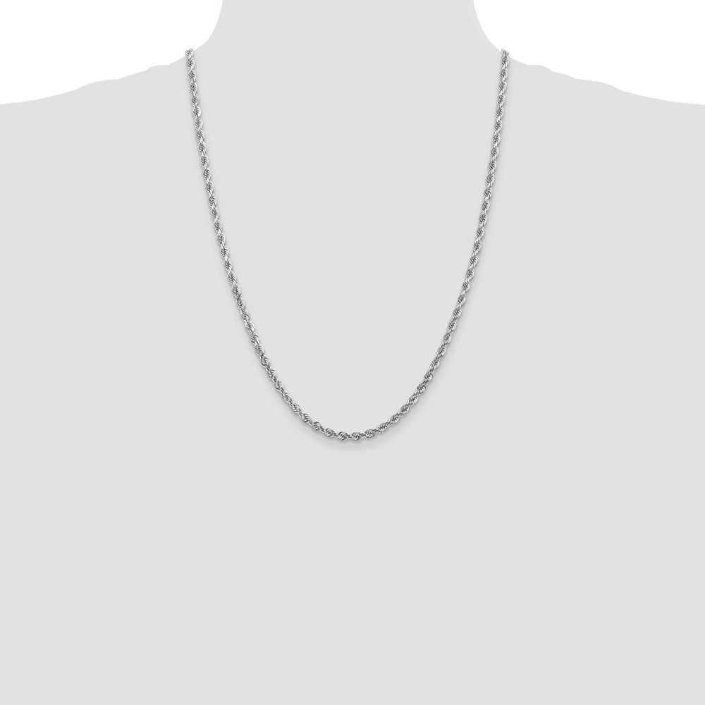 14K White Gold 24 Inch 4Mm Diamond-Cut Rope With Lobster Clasp Chain