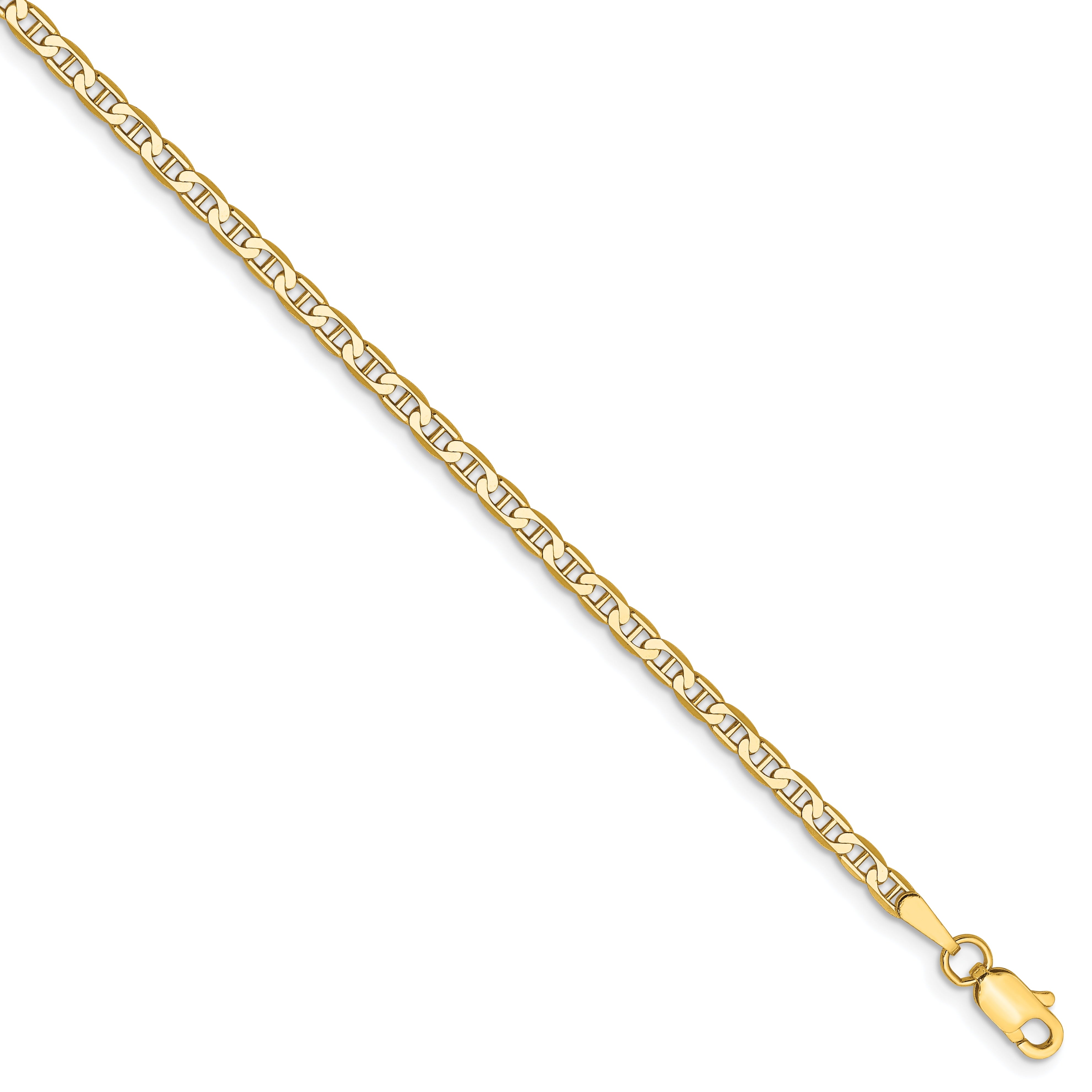 14K 7 Inch 2.4Mm Concave Anchor With Lobster Clasp Chain