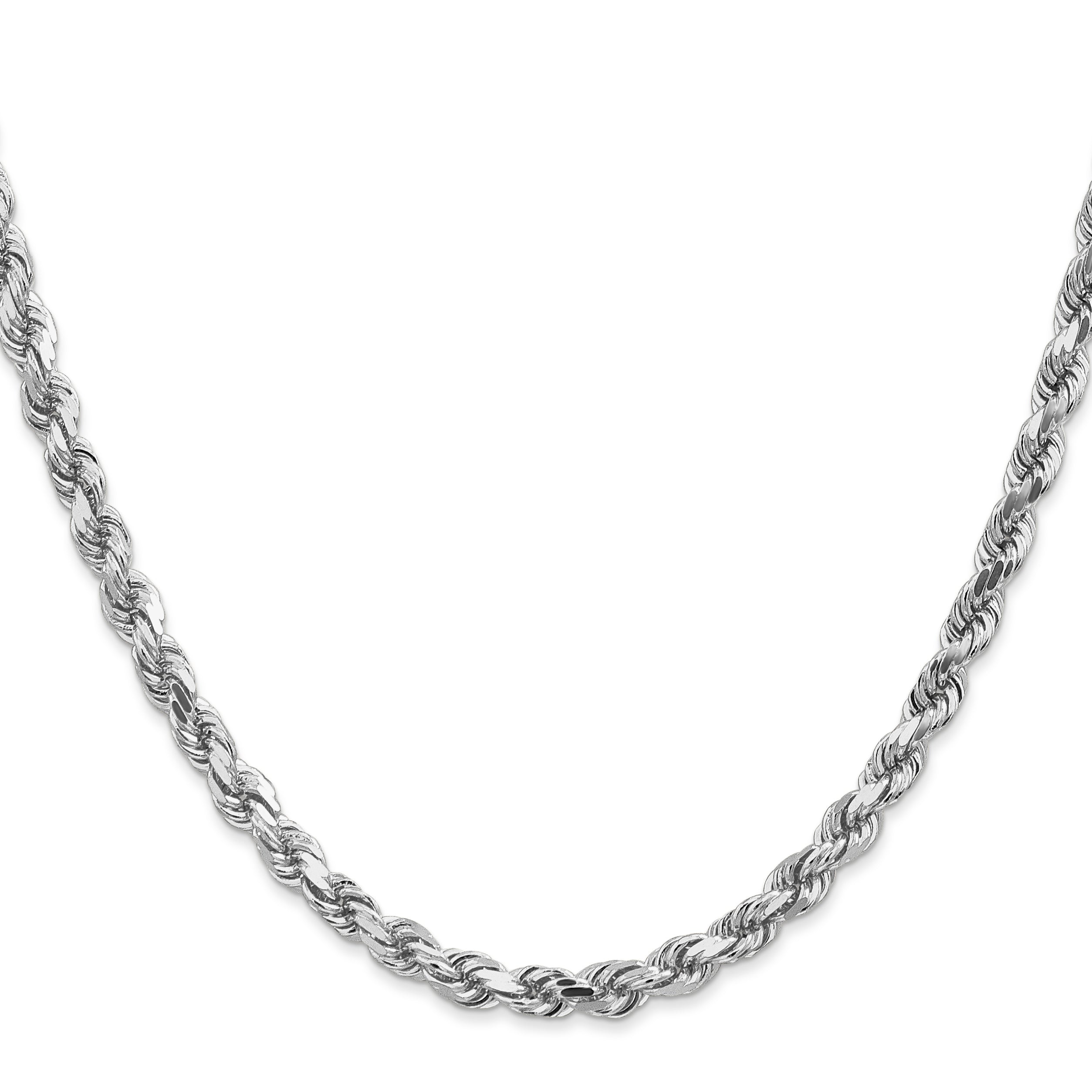 14K White Gold 7 inch 4.5mm Diamond-cut Rope with Lobster Clasp Chain