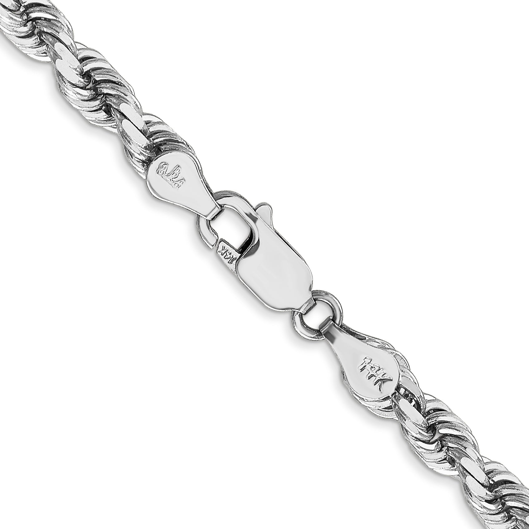 14K White Gold 7 inch 4.5mm Diamond-cut Rope with Lobster Clasp Chain
