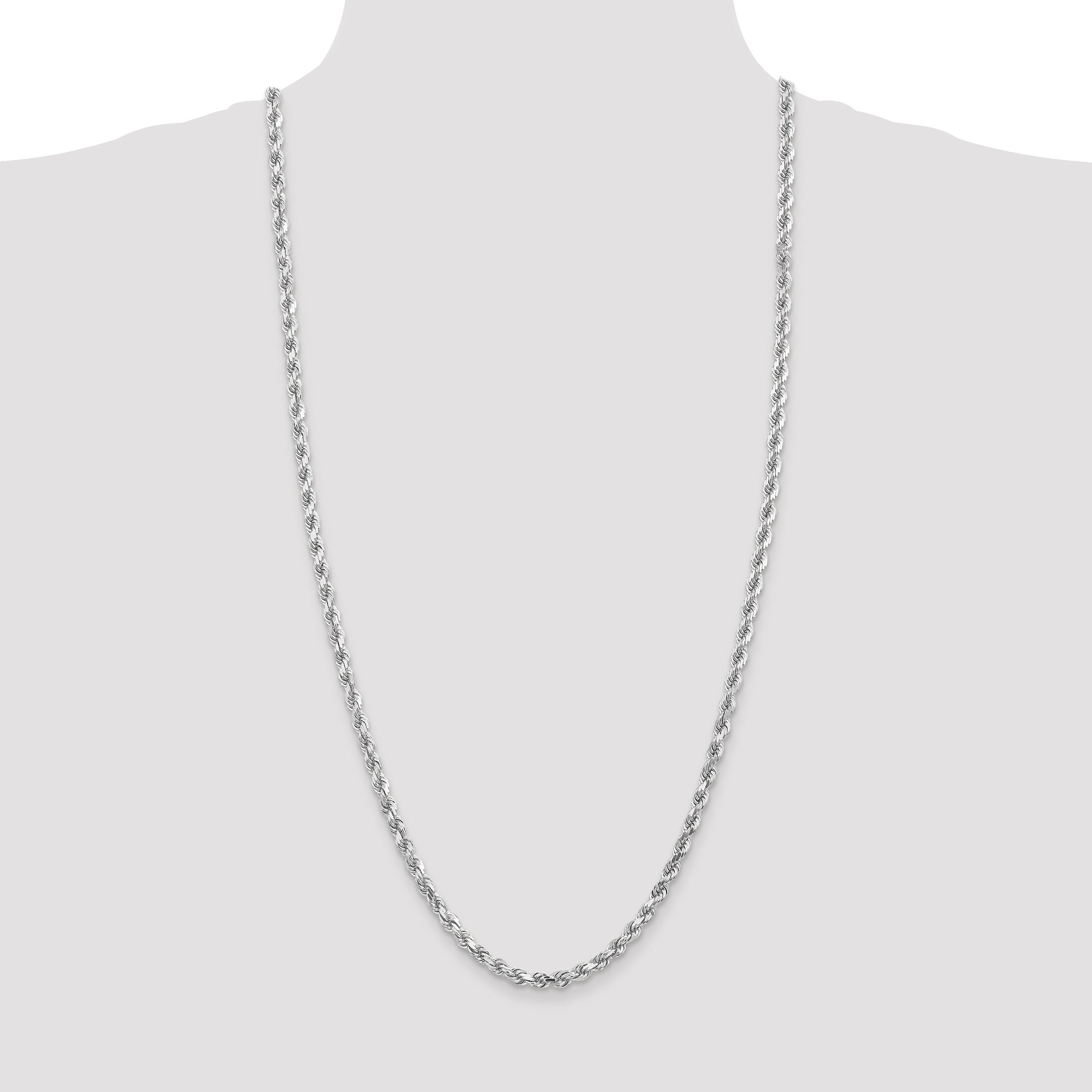14K White Gold 7 inch 4.5mm Diamond-cut Rope with Lobster Clasp Chain