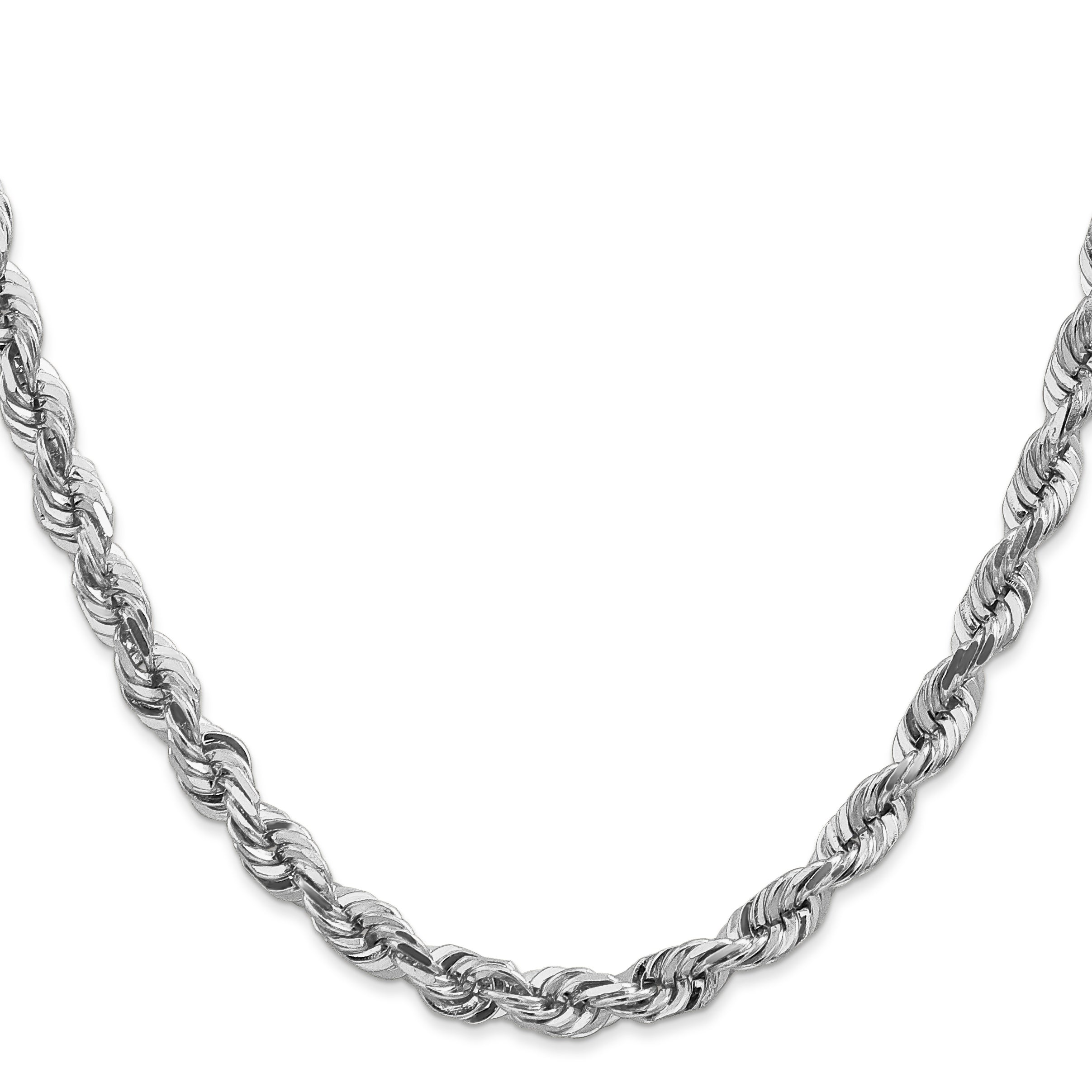 14K White Gold 8 inch 5.5mm Diamond-cut Rope with Lobster Clasp Chain