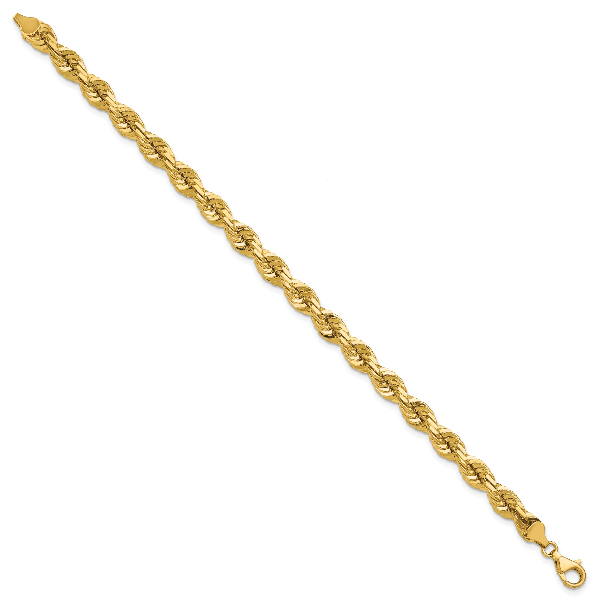 14K 9 inch 7mm Diamond-cut Rope with Fancy Lobster Clasp Chain