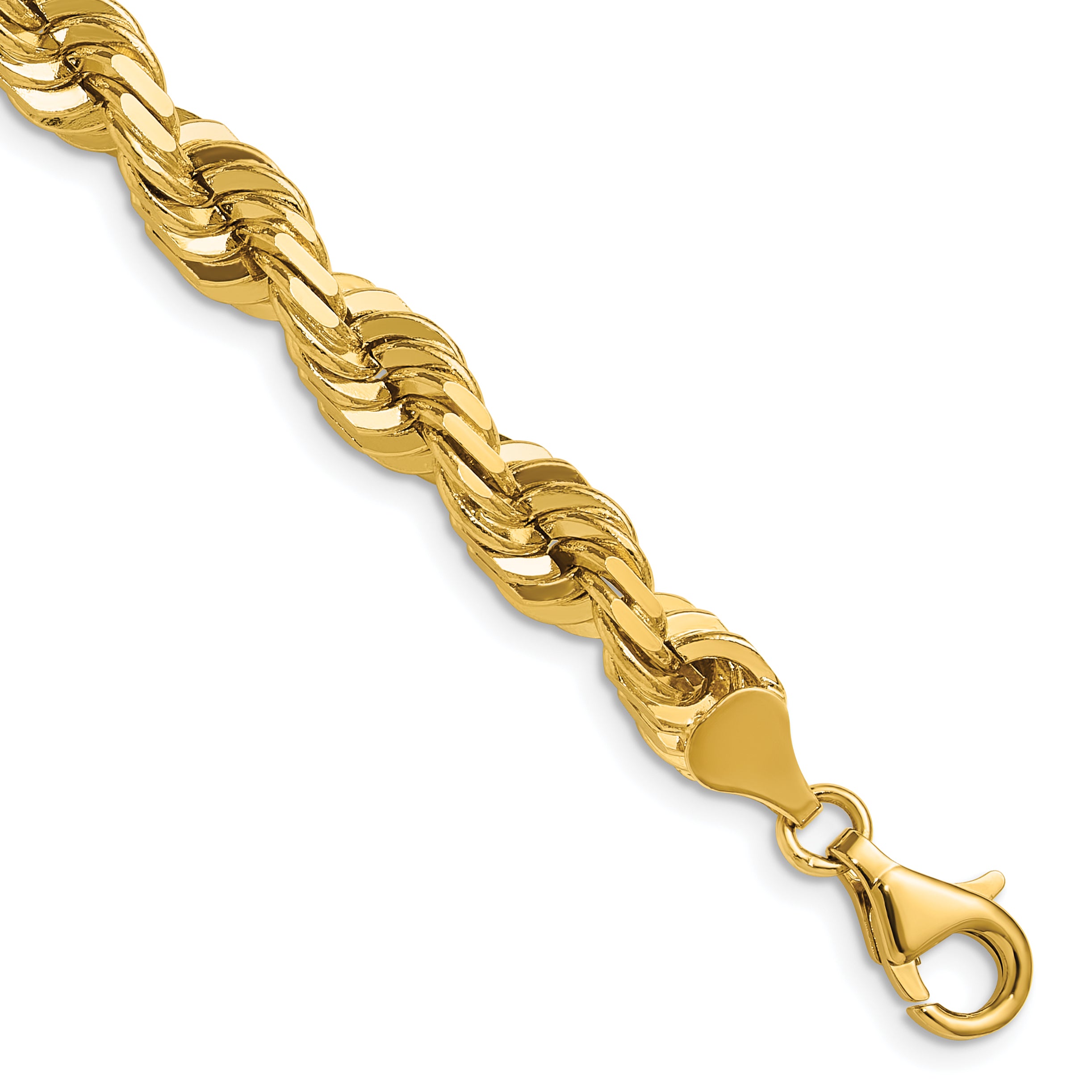 14K 9 inch 7mm Diamond-cut Rope with Fancy Lobster Clasp Chain
