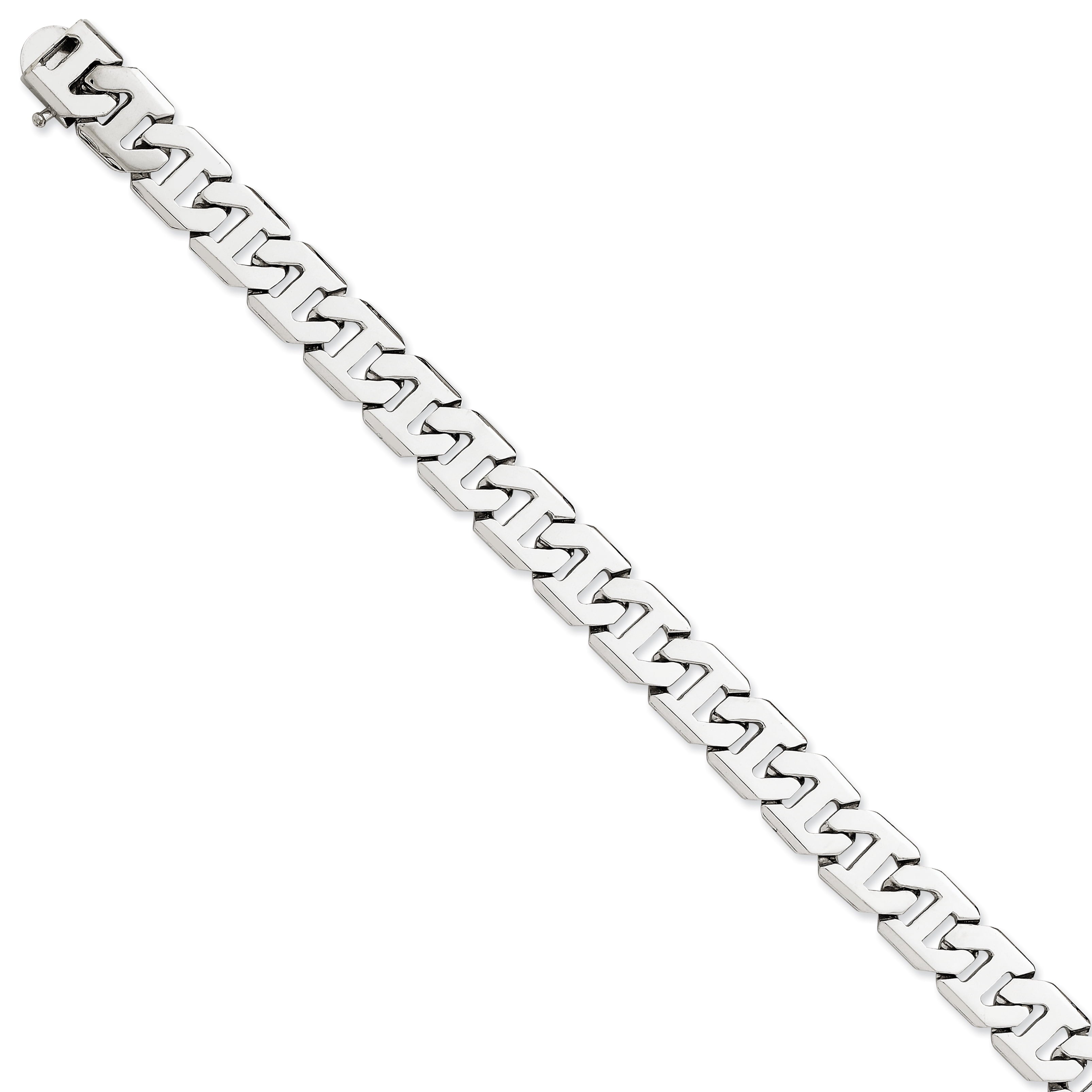 14K White Gold 9 Inch 8.5Mm Hand Polished Fancy Link With Box Catch Clasp Bracelet