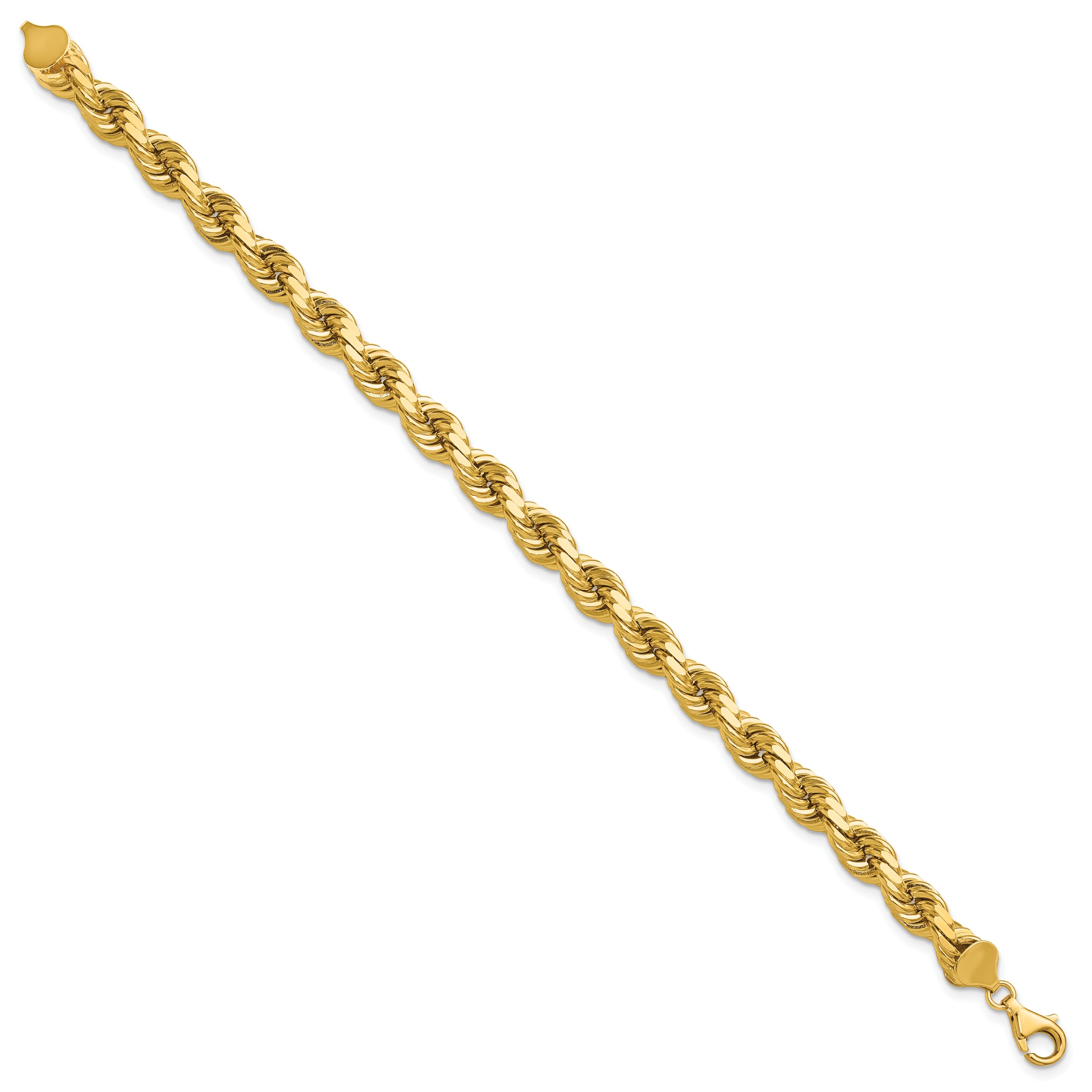 14K 9 inch 8mm Diamond-cut Rope with Fancy Lobster Clasp Chain