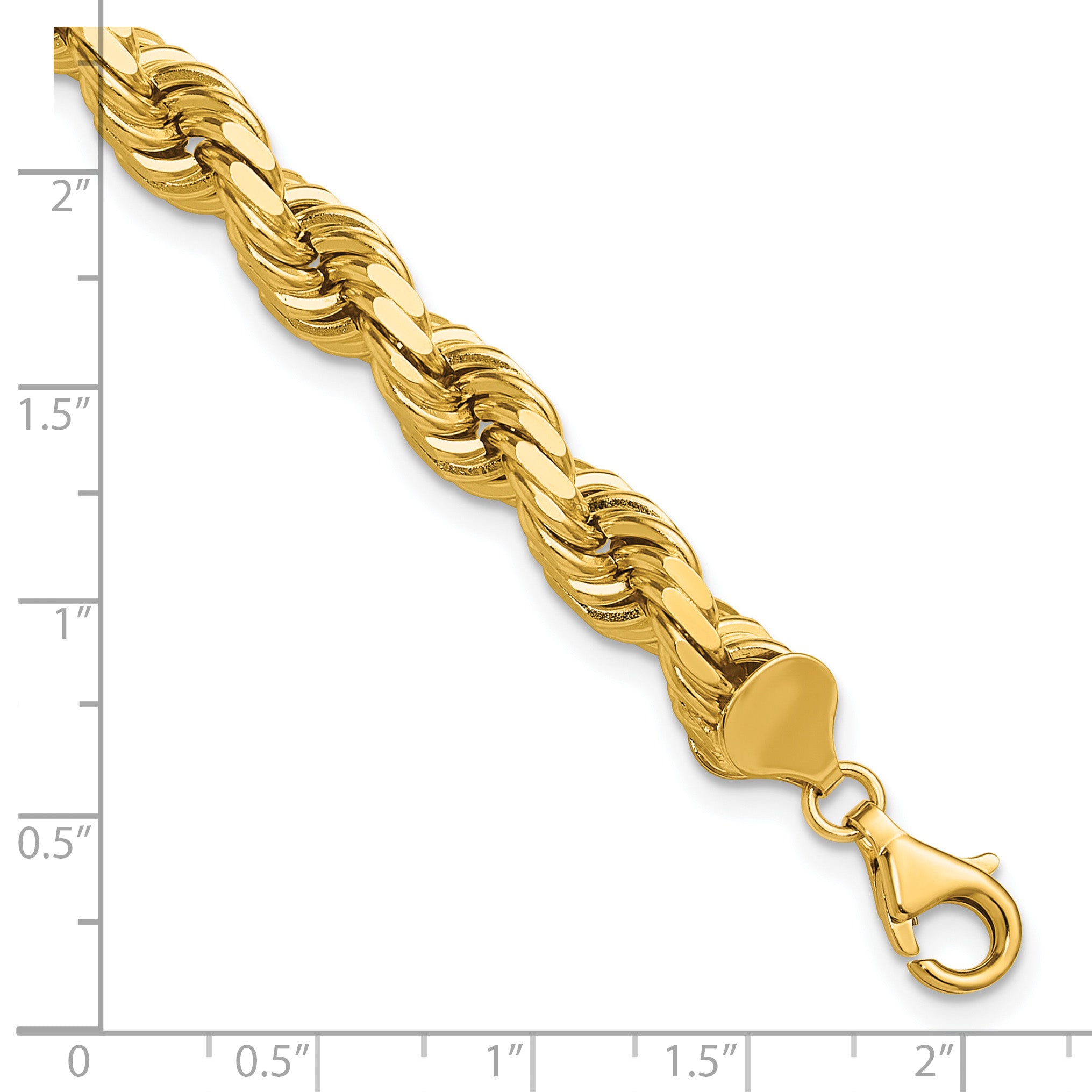 14K 9 inch 8mm Diamond-cut Rope with Fancy Lobster Clasp Chain