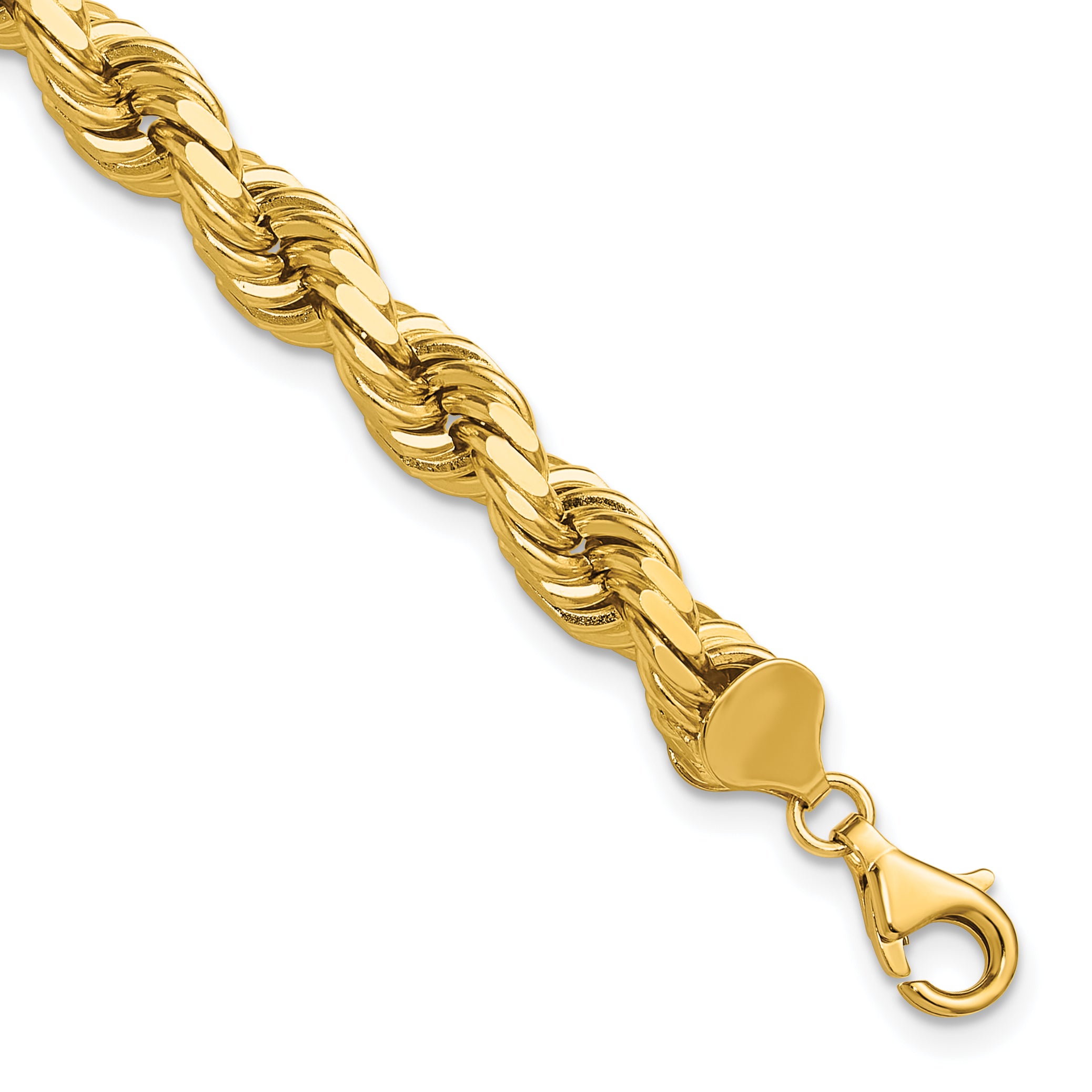 14K 9 inch 8mm Diamond-cut Rope with Fancy Lobster Clasp Chain