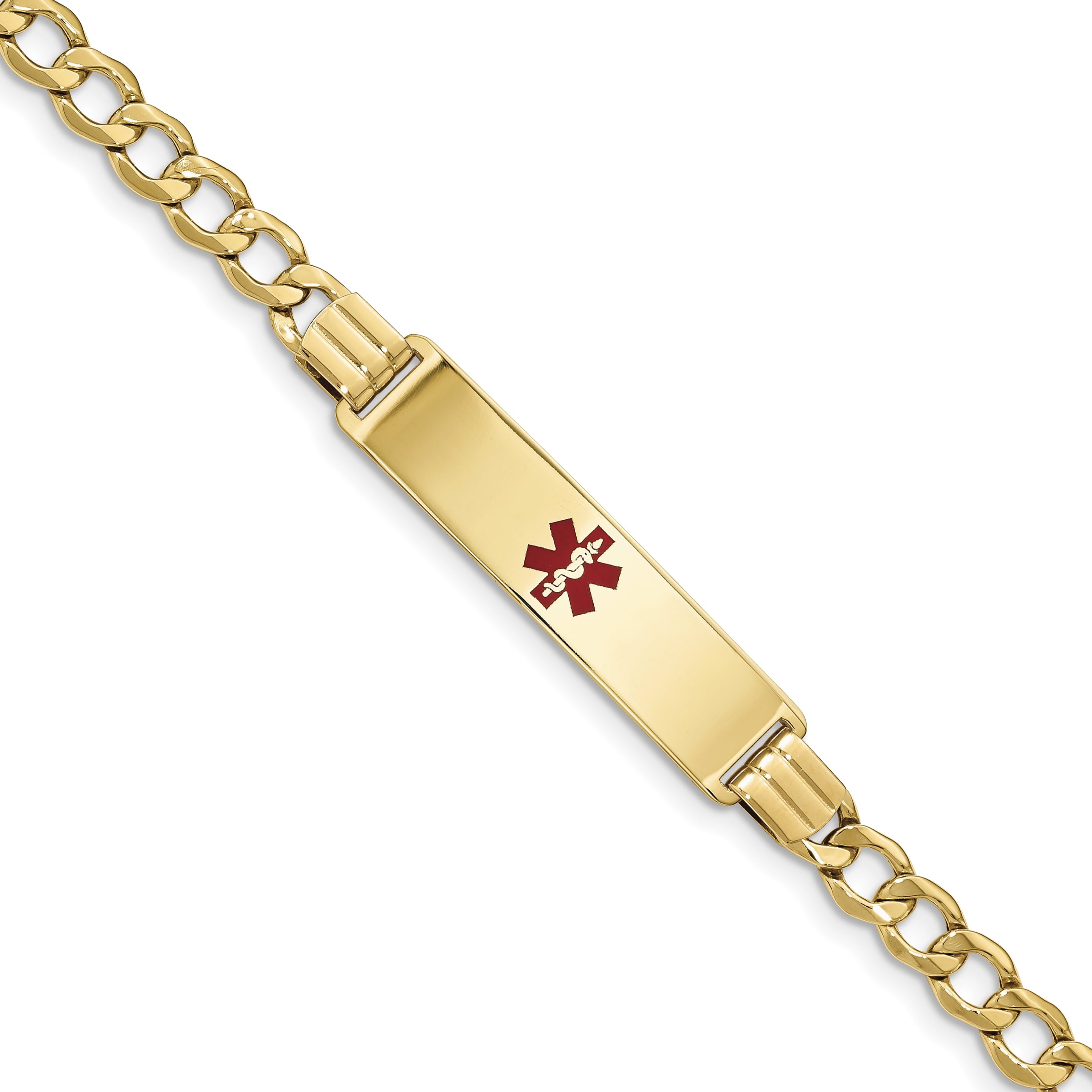 14K Semi-Solid Medical Red Enamel Curb Link Id Bracelet