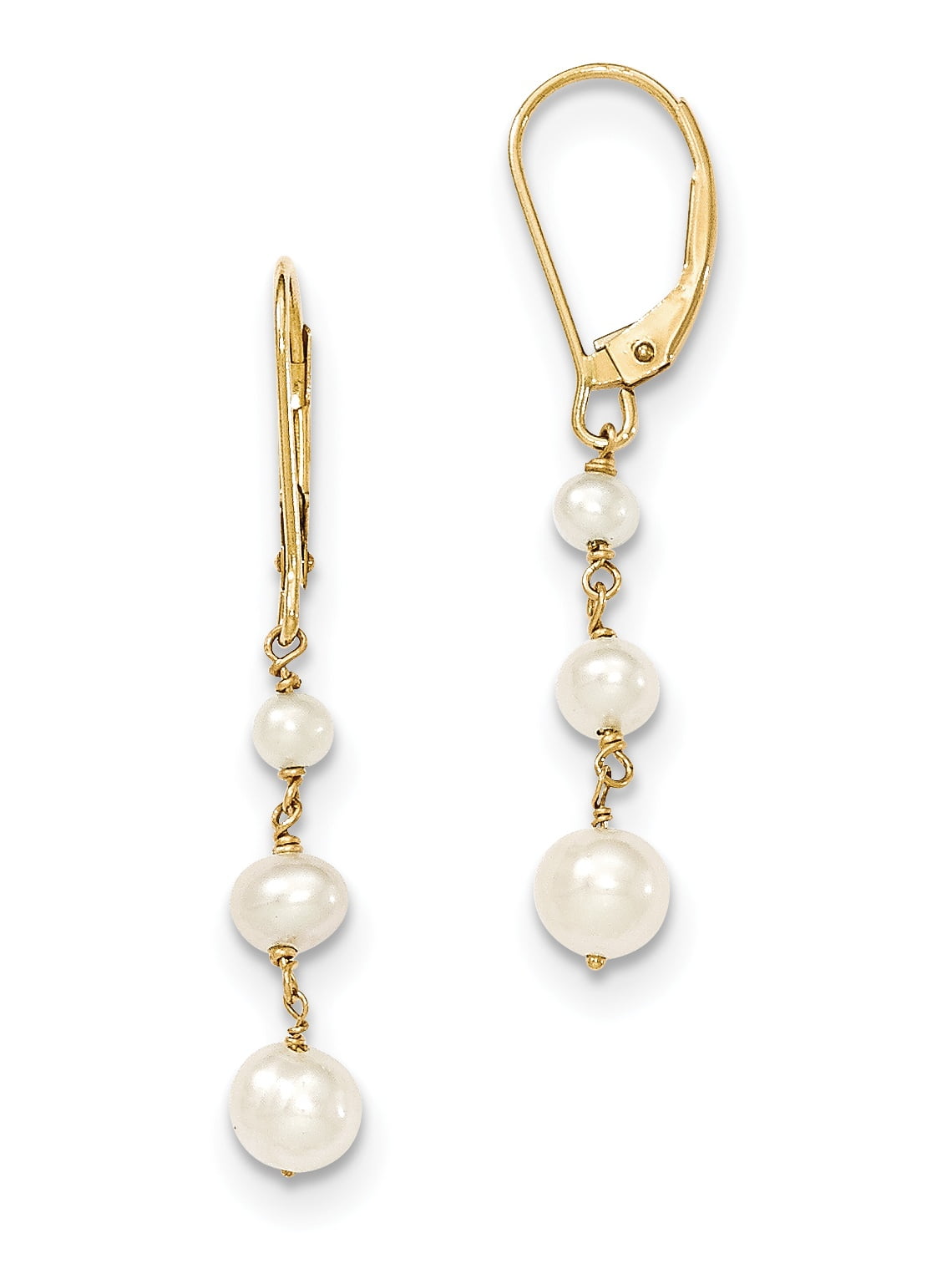 14K 4-6Mm White Semi-Round Fw Cultured Pearl Graduated Leverback Earrings