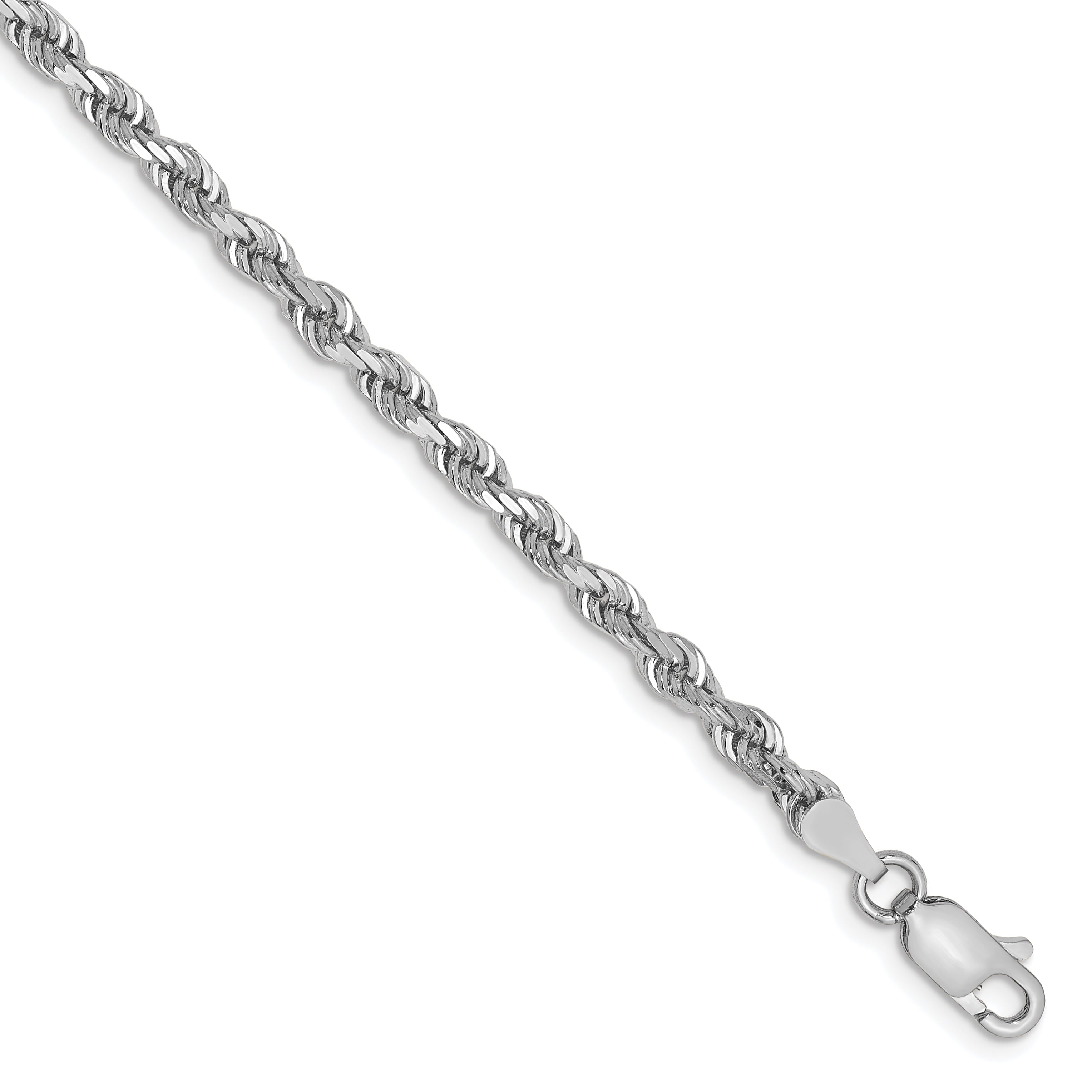 14K White Gold 8 Inch 3.35Mm Diamond-Cut Quadruple Rope Lobster Clasp Chain
