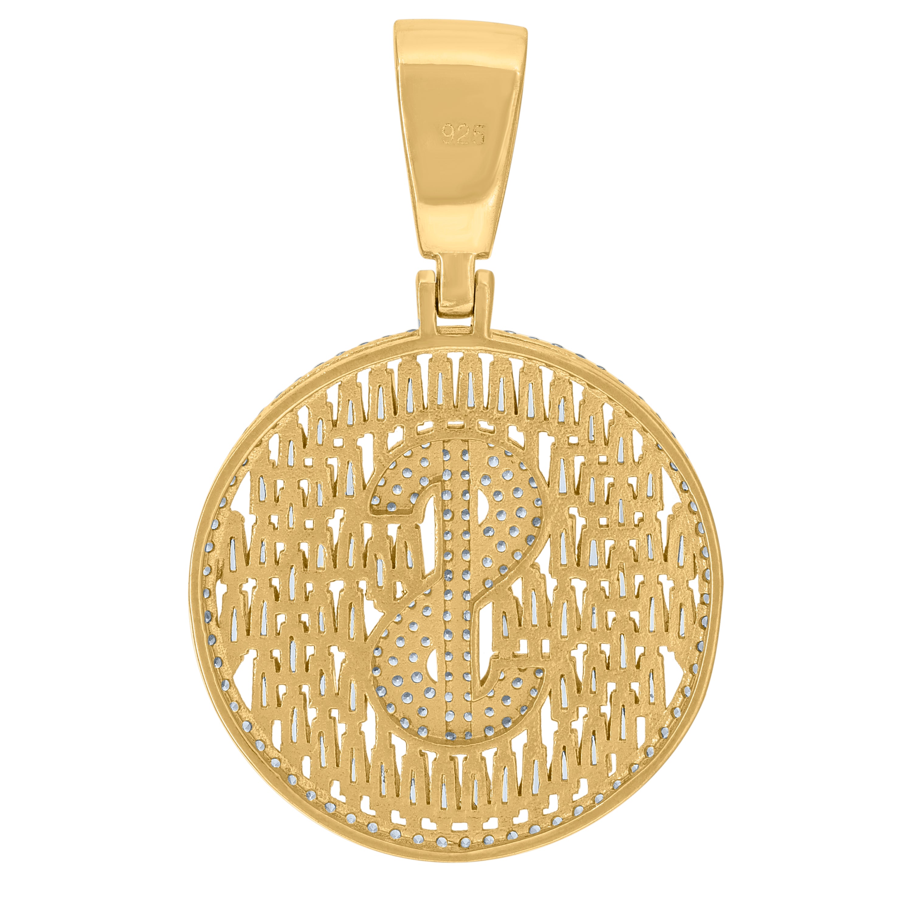 925 Sterling Silver Yellow-Tone Mens Baguette Round Cubic-Zirconia Medallion Dollar Sign Currency Fashion Charm Pendant