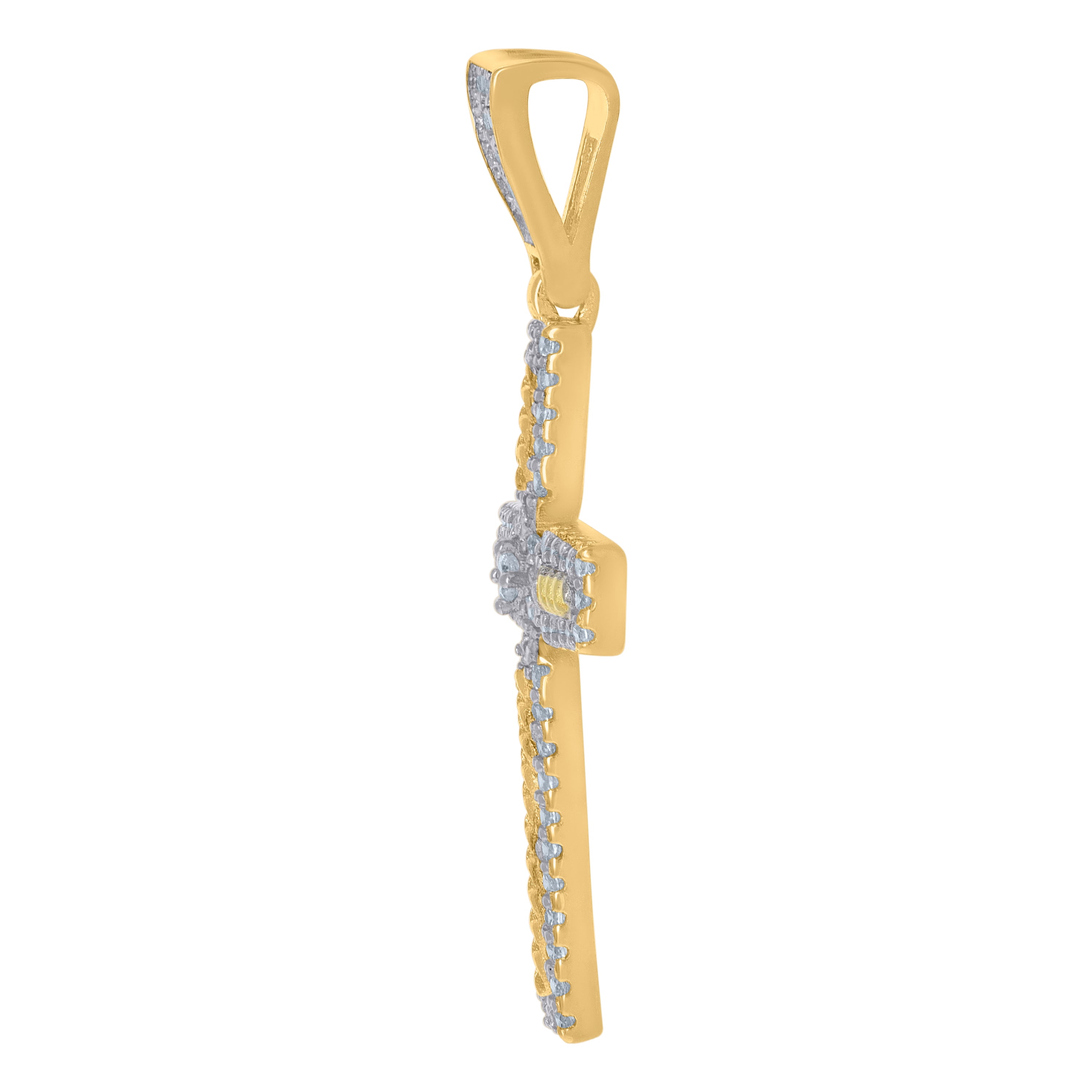 925 Sterling Silver Yellow-Tone Men Cubic-Zirconia Cross Religious Charm Pendant