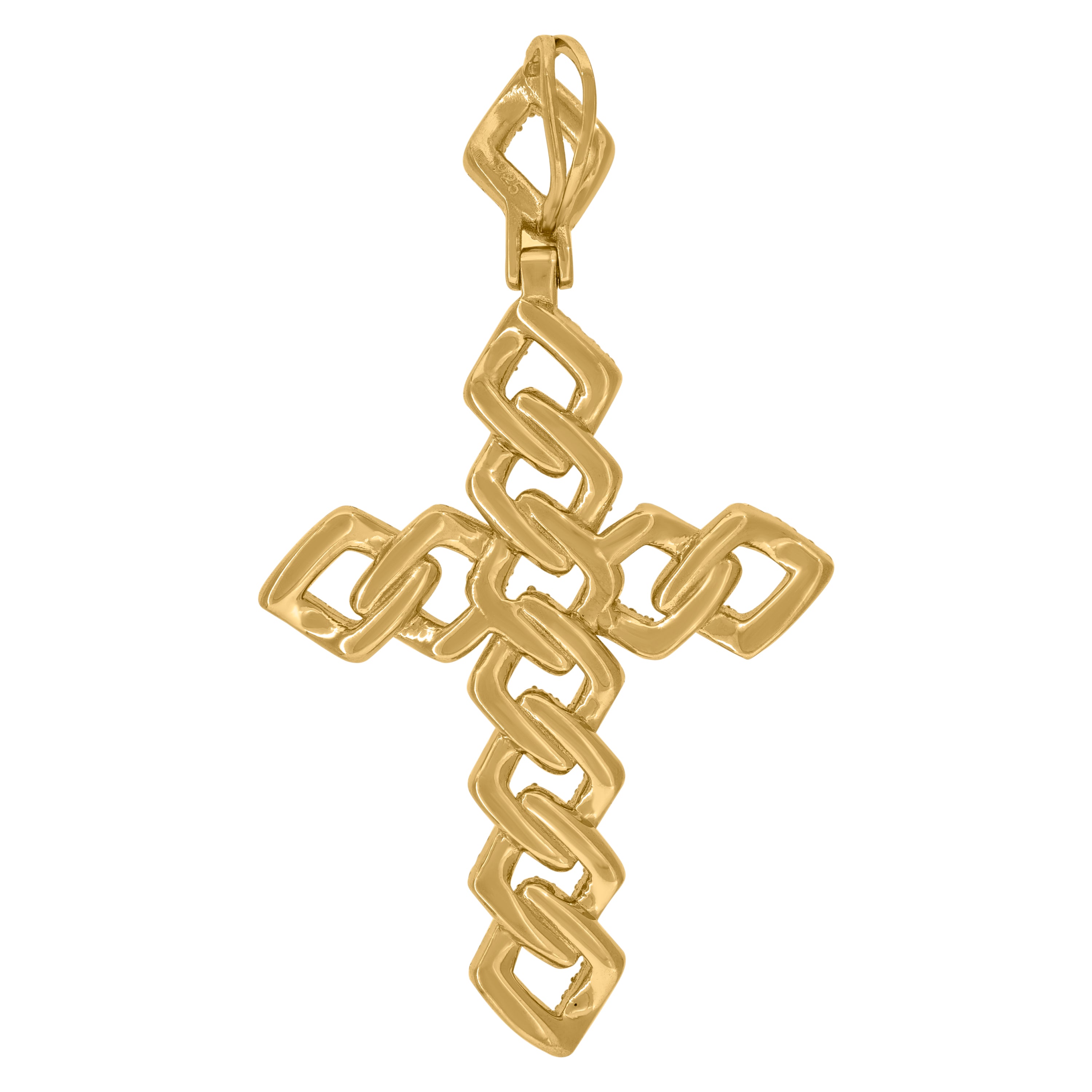 925 Sterling Silver Yellow-Tone Mens Cubic-Zirconia Cross Religious Charm Pendant