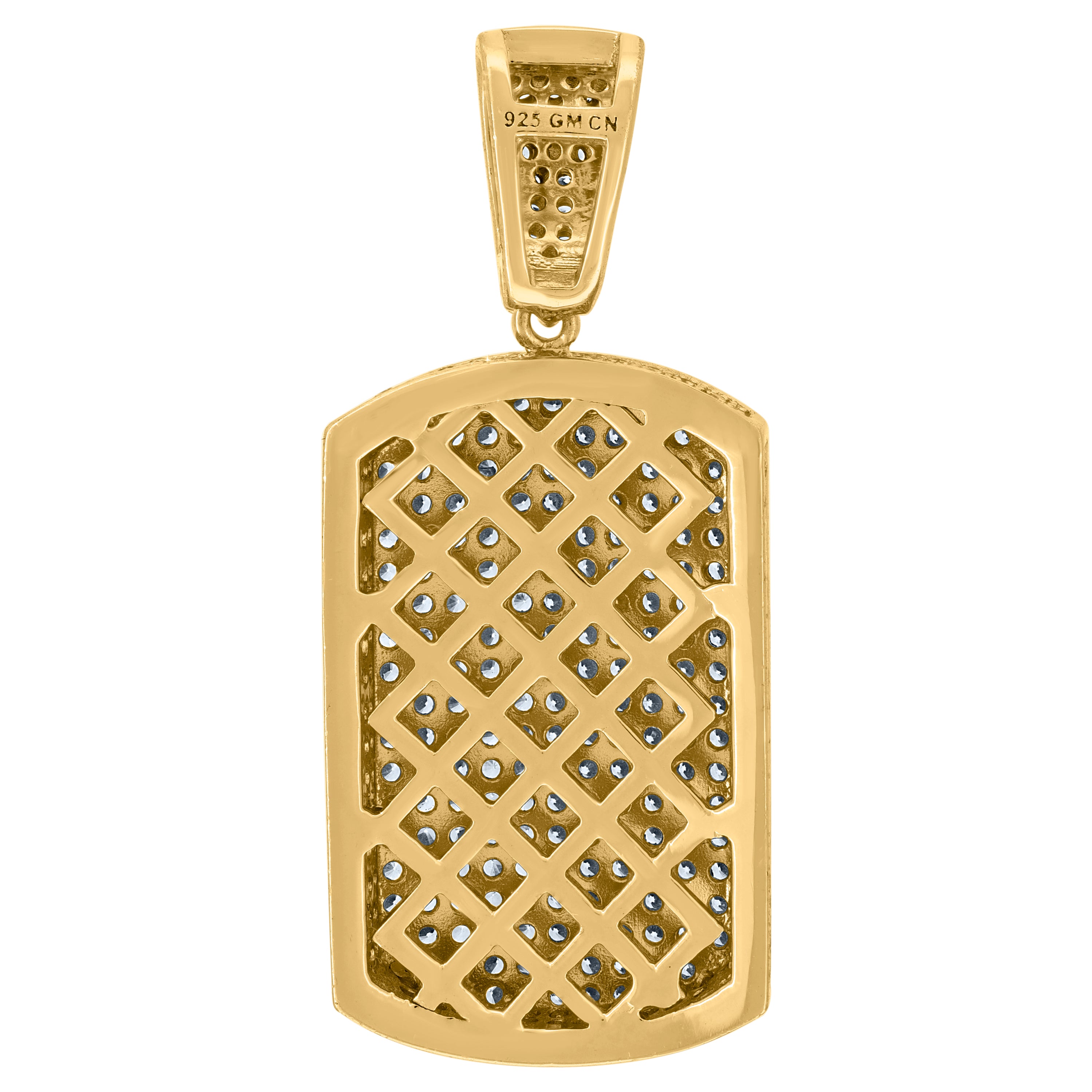 925 Sterling Silver Yellow-Tone Mens Cubic-Zirconia Dog Tag Fashion Charm Pendant