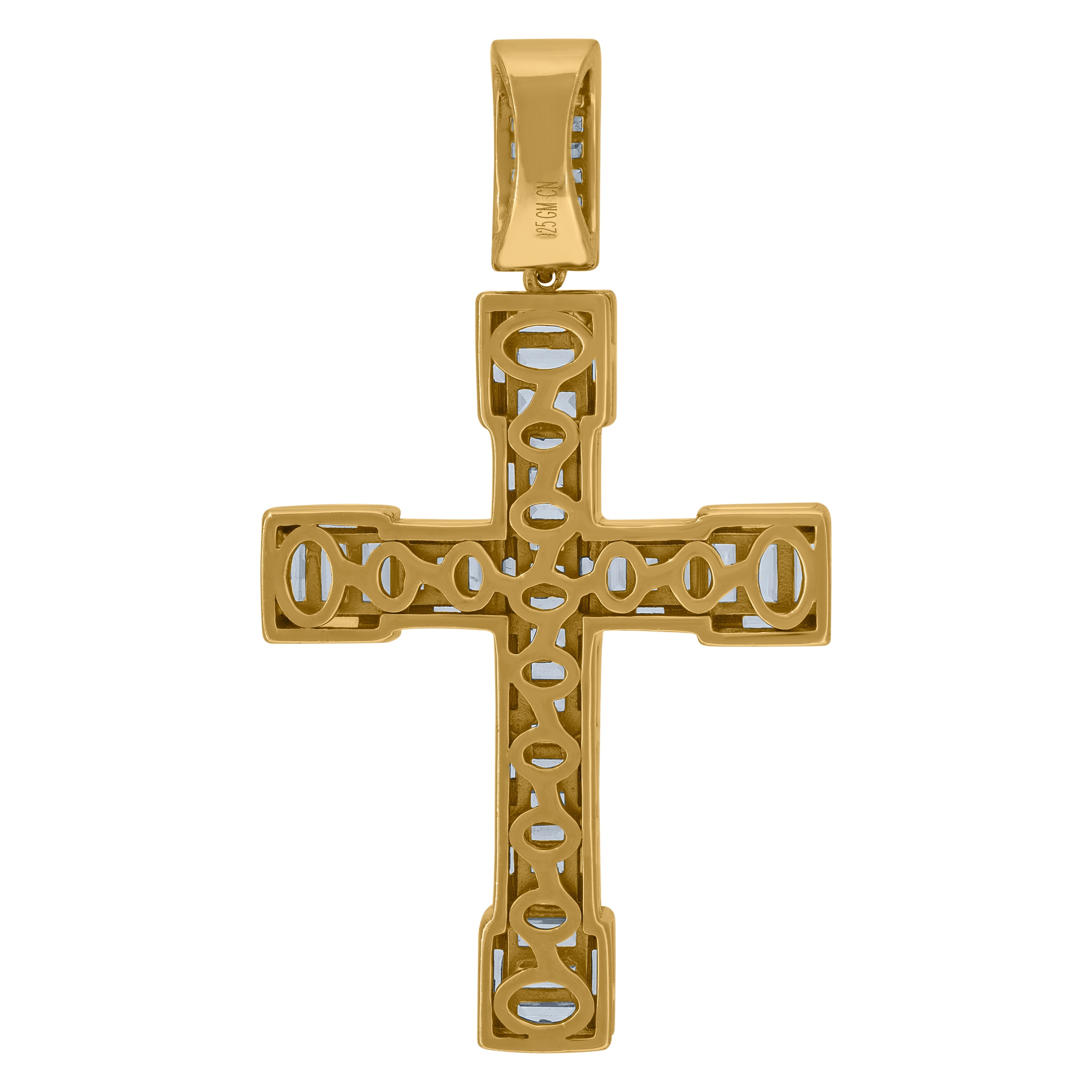 925 Sterling Silver Yellow-Tone Unisex CZ Cross Religious Charm Pendant