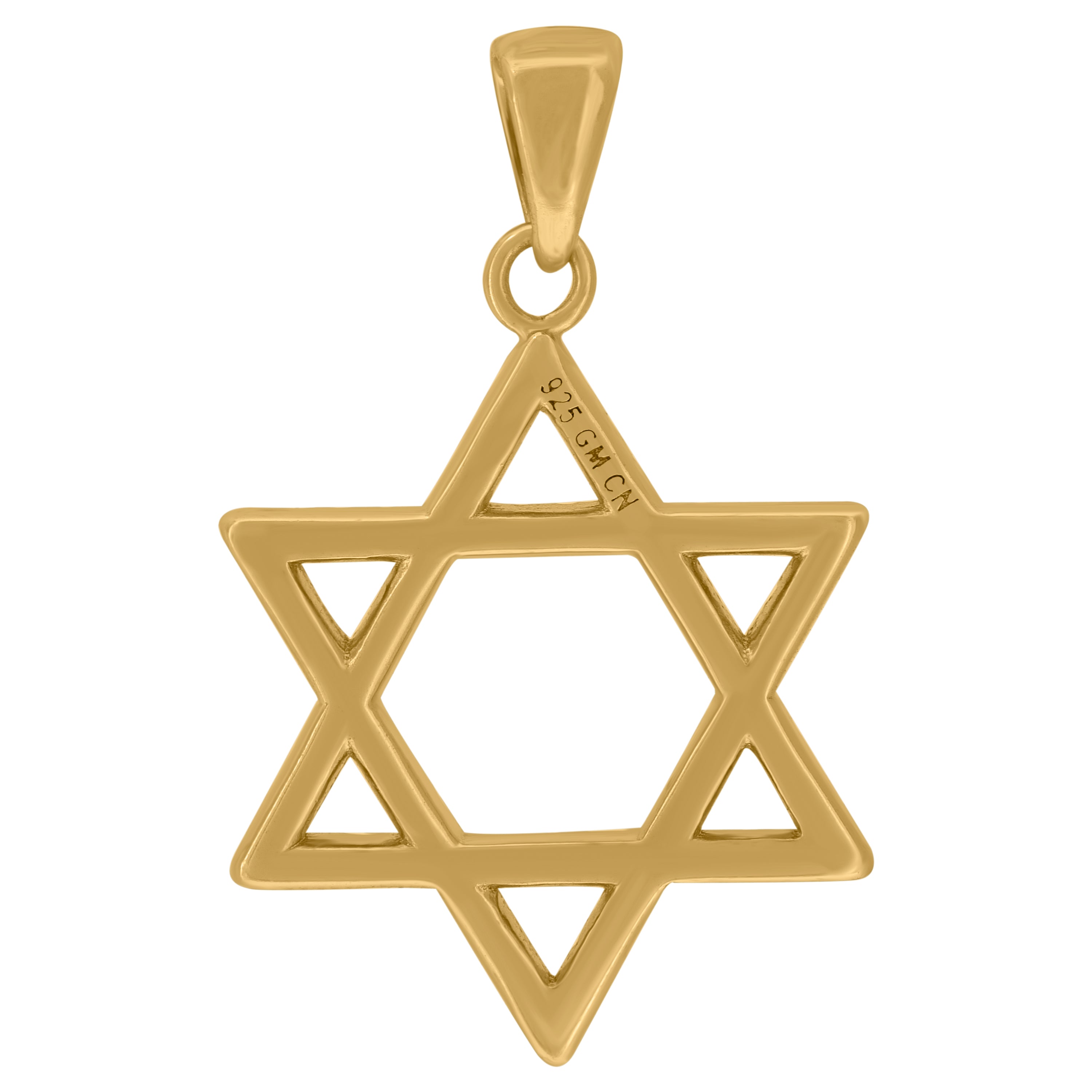 925 Sterling Silver Yellow-Tone Unisex Cubic-Zirconia Star Of David Symbol Religious Charm Pendant
