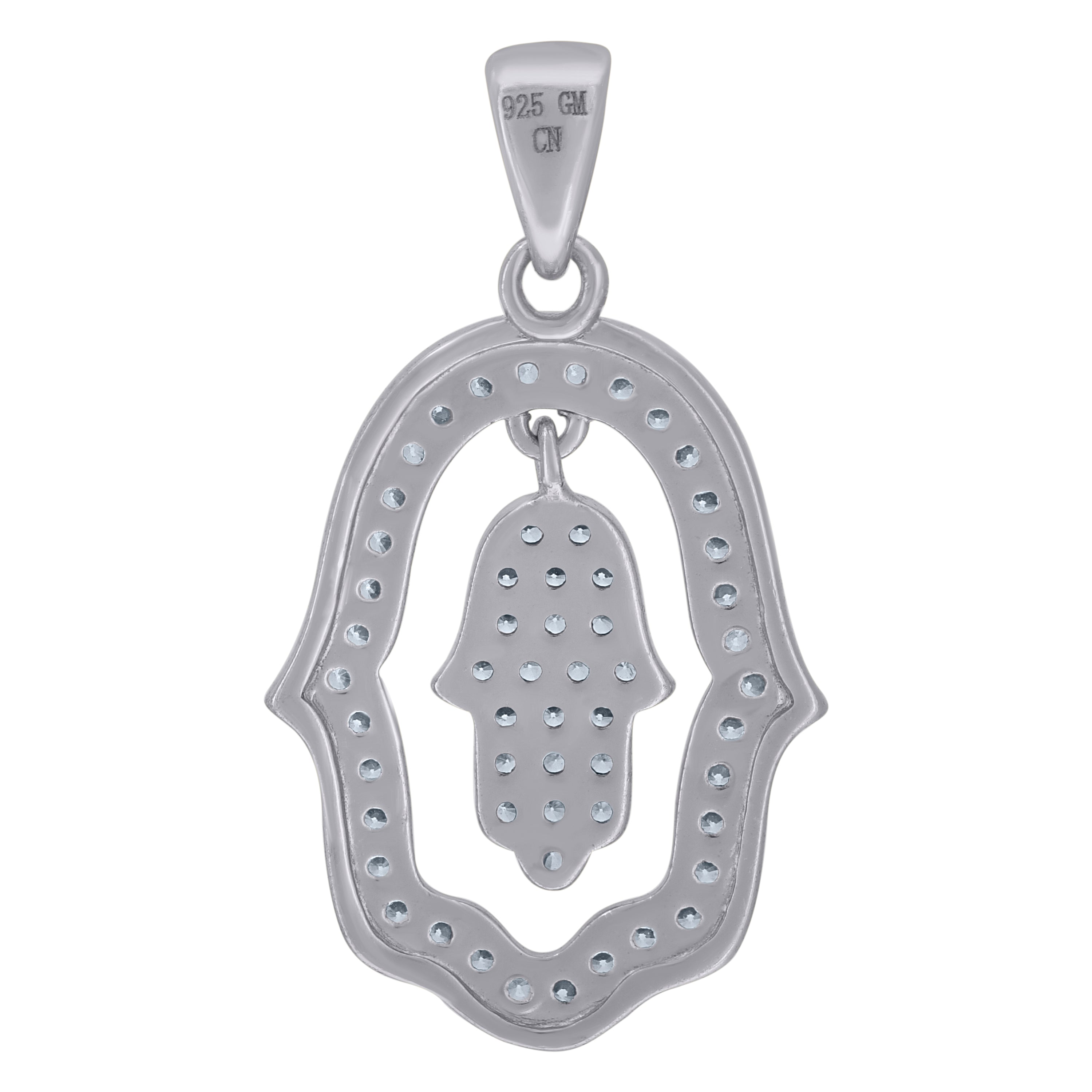 925 Sterling Silver Unisex Cubic-Zirconia Humsa Symbol Religious Charm Pendant