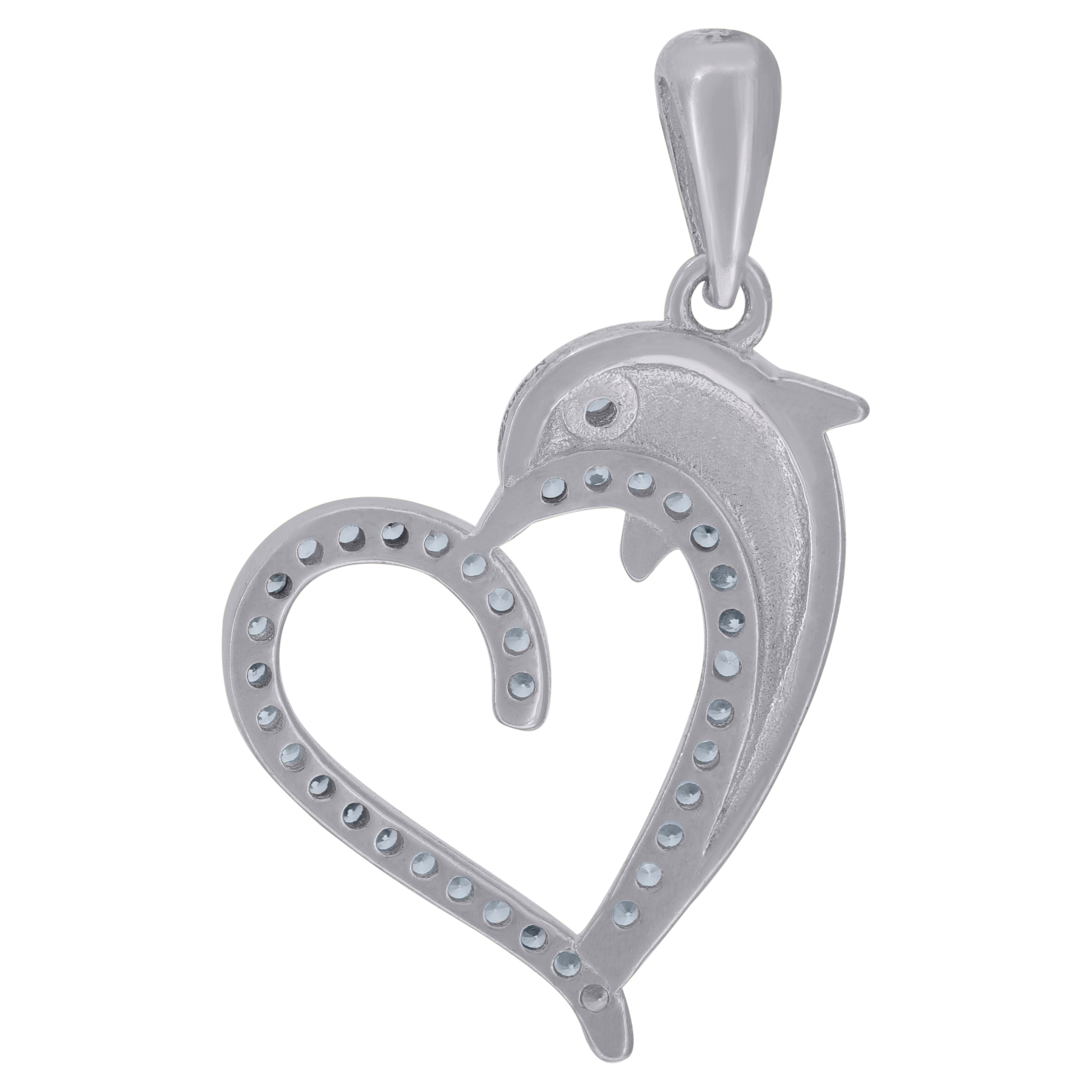 925 Sterling Silver Womens Cubic-Zirconia Dolphin Heart Charm Pendant