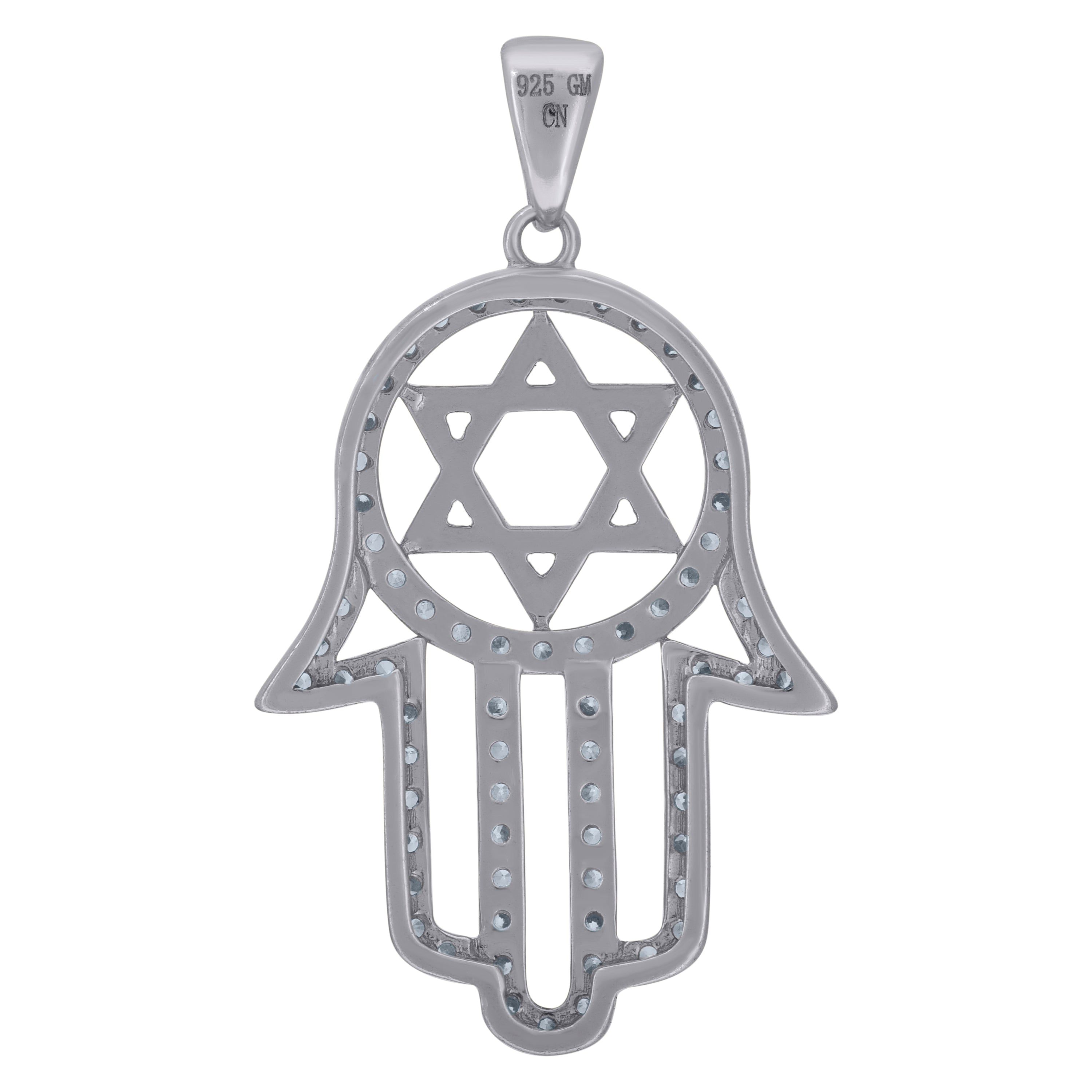 925 Sterling Silver Unisex Cubic-Zirconia Humsa Symbol Religious Charm Pendant
