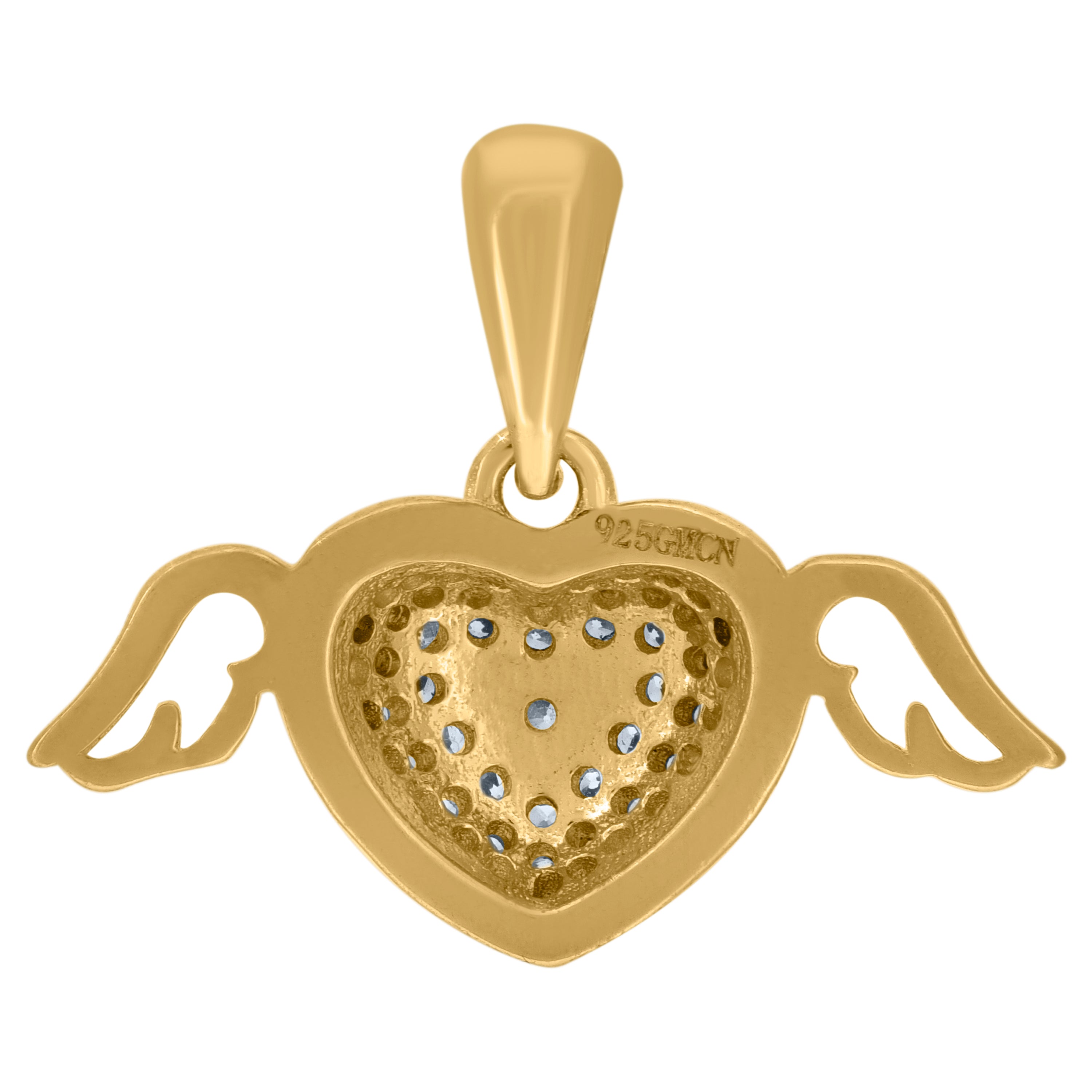 925 Sterling Silver Yellow-Tone Womens Cubic-Zirconia Flying Heart Charm Pendant