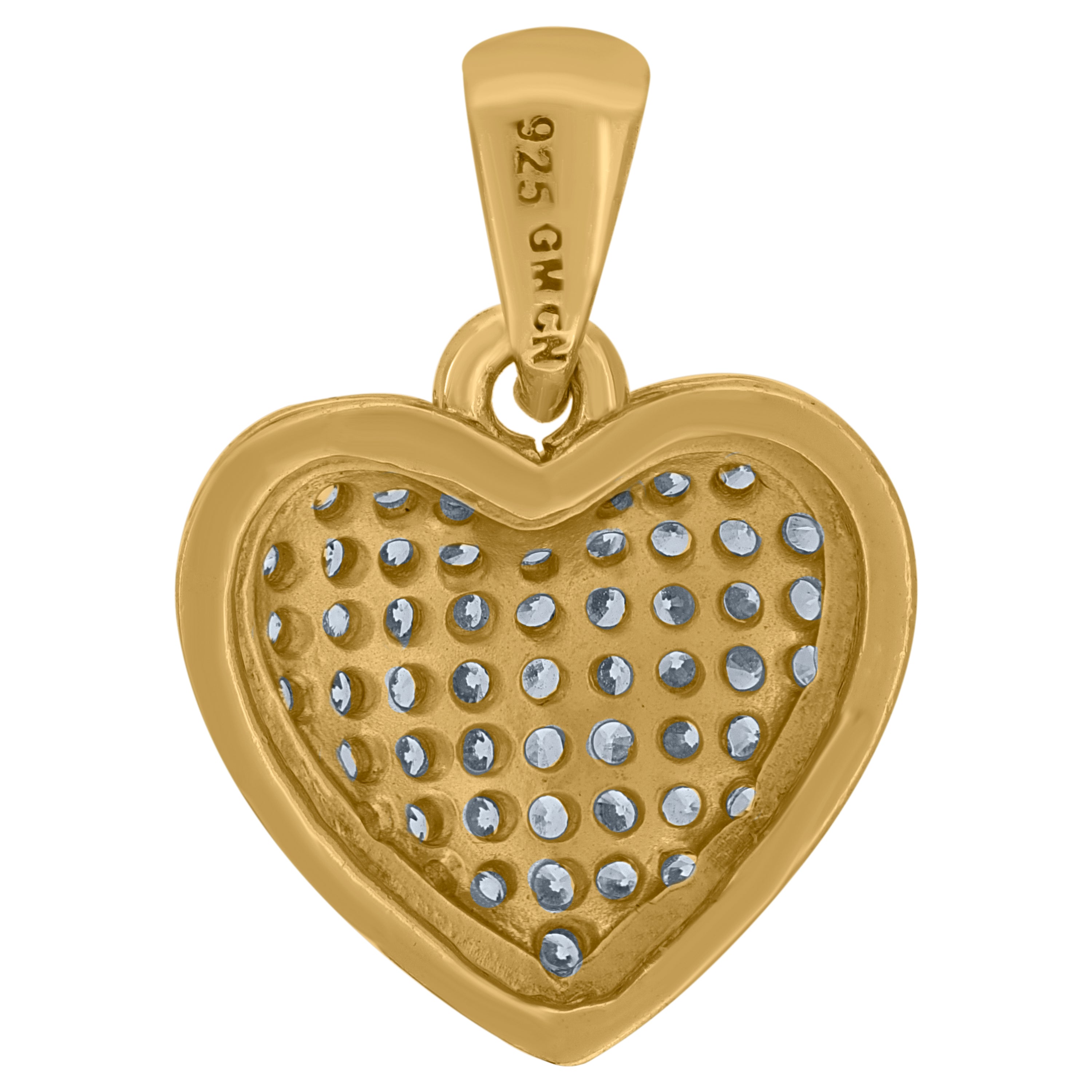 925 Sterling Silver Yellow-Tone Womens Cubic-Zirconia Heart Charm Pendant