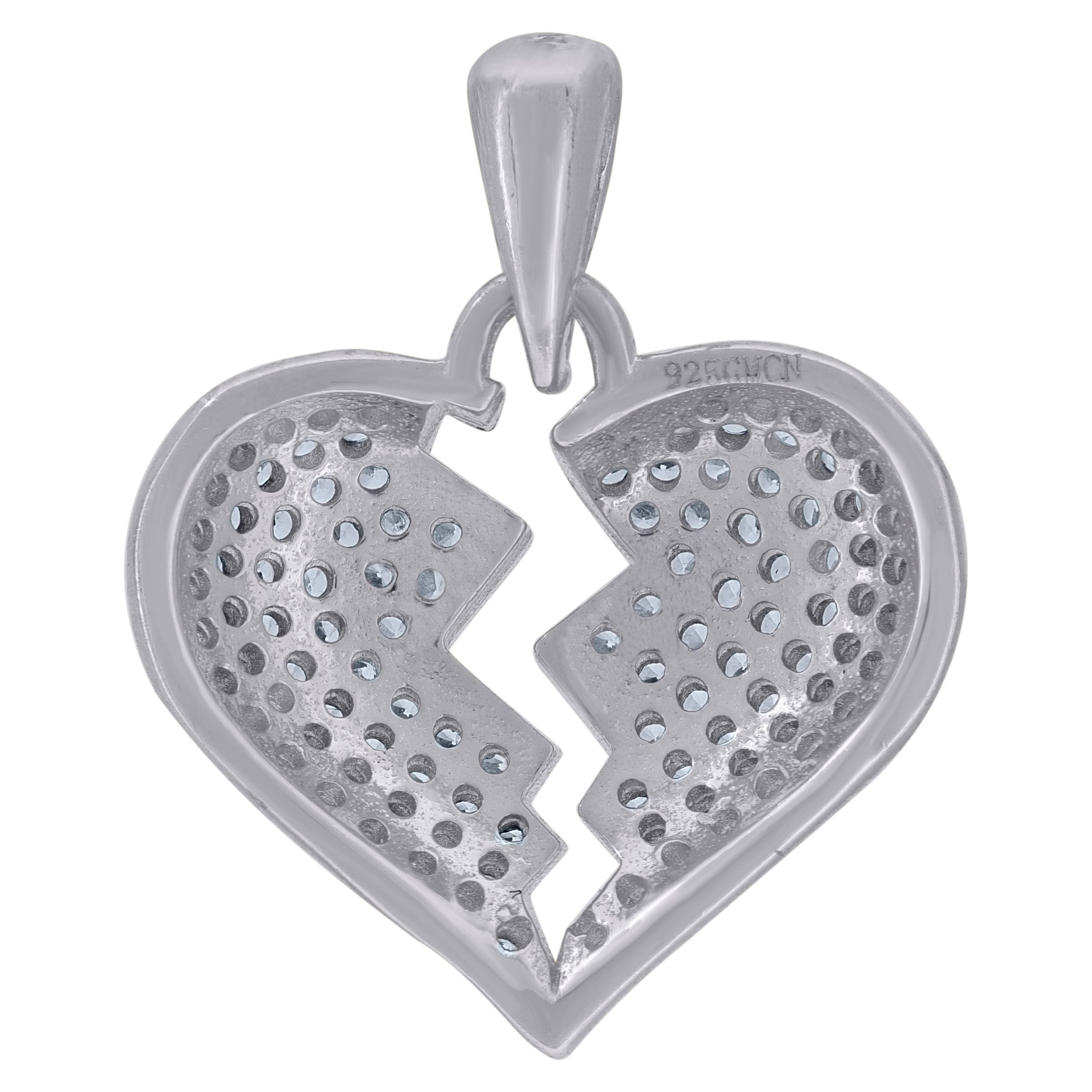 925 Sterling Silver Womens Cubic-Zirconia Broken Heart Charm Pendant